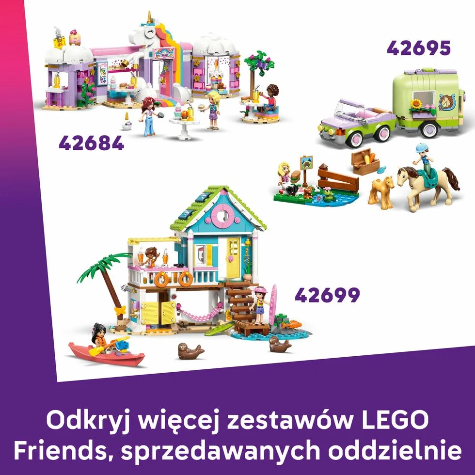 LEGO Friends Frajda w parku wodnym, zabawka konstrukcyjna dla dzieci, 4 zabawkowe zwierzaki i 2 minilaleczki, pomysł na prezent dla dziewczynki lub chłopca od 6 lat 42676