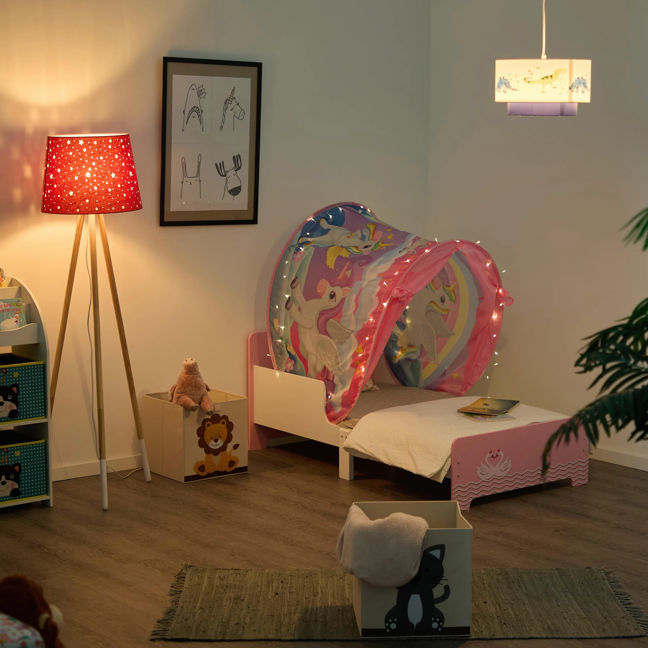 Relaxdays namiot dziecięcy BD 220 x 79 cm, tunel do łóżka, łóżko dziecięce, system pop-up, tunel marzeń, jednorożec