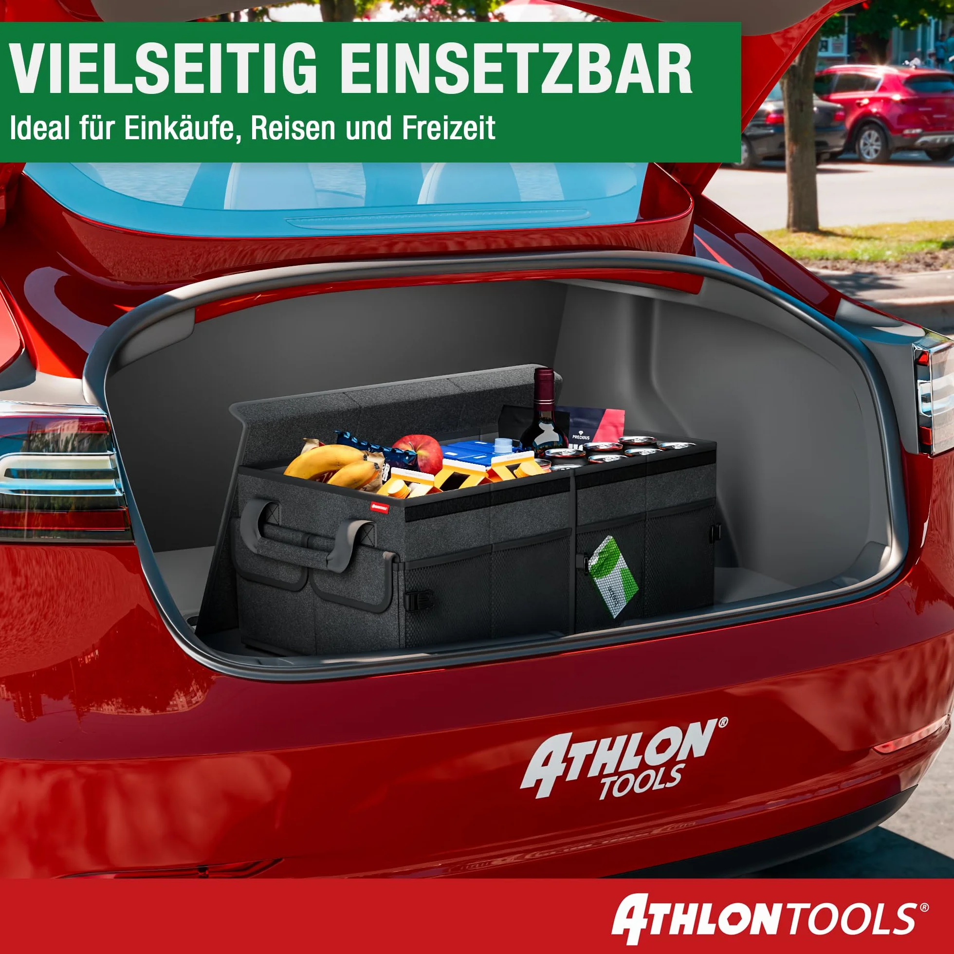ATHLON TOOLS Organizer do bagażnika XXL – składany organizer samochodowy – torba do bagażnika, antypoślizgowa, wzmocniona, stabilna torba do bagażnika z pokrywą – pudełko samochodowe do przechowywania