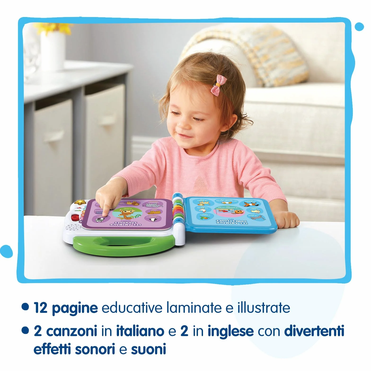 VTech Moja pierwsza ilustrowana książka - Le Mie Prime 100 słów, dwujęzyczna książka dla dzieci, książka sensoryczna w języku włoskim i angielskim, książka dla noworodków z 3 trybami, z bateriami, 18