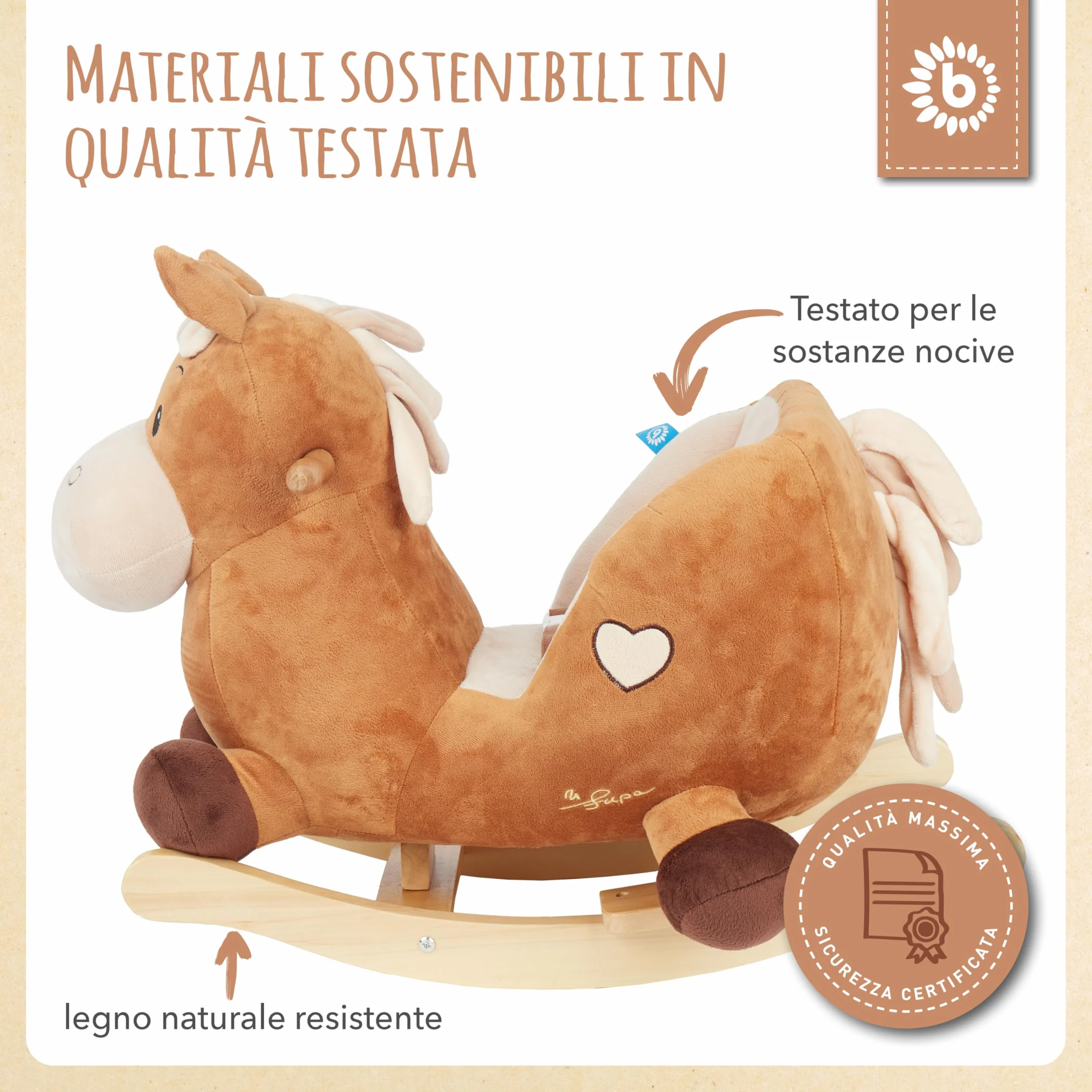Bieco Calimero pluszowy zwierzak na biegunach, 60 cm, fotel bujany dla dzieci, z paskiem bezpieczeństwa, huśtawka dla niemowląt, huśtawka dla małych dzieci, huśtawka na biegunach, dla dzieci od 9 miesięcy