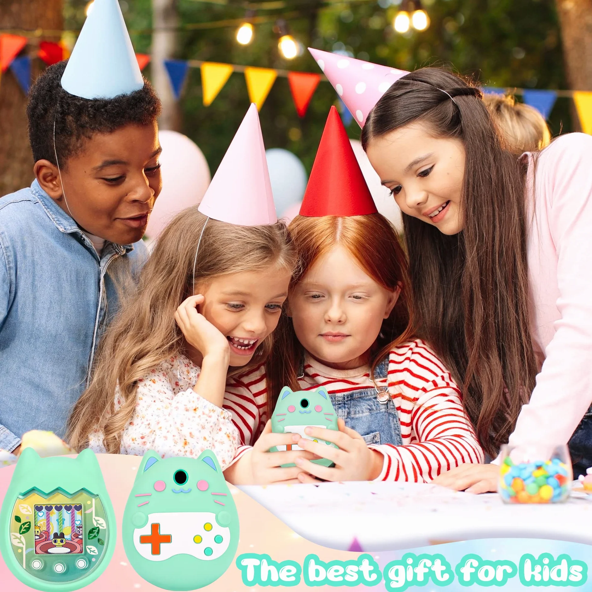 Silikonowe etui i twarda obudowa, kompatybilne z Tamagotchi Pix, etui ochronne do Tamagotchi Pix z paskiem na rękę, ochroną ekranu i smyczą (kolor zielony)