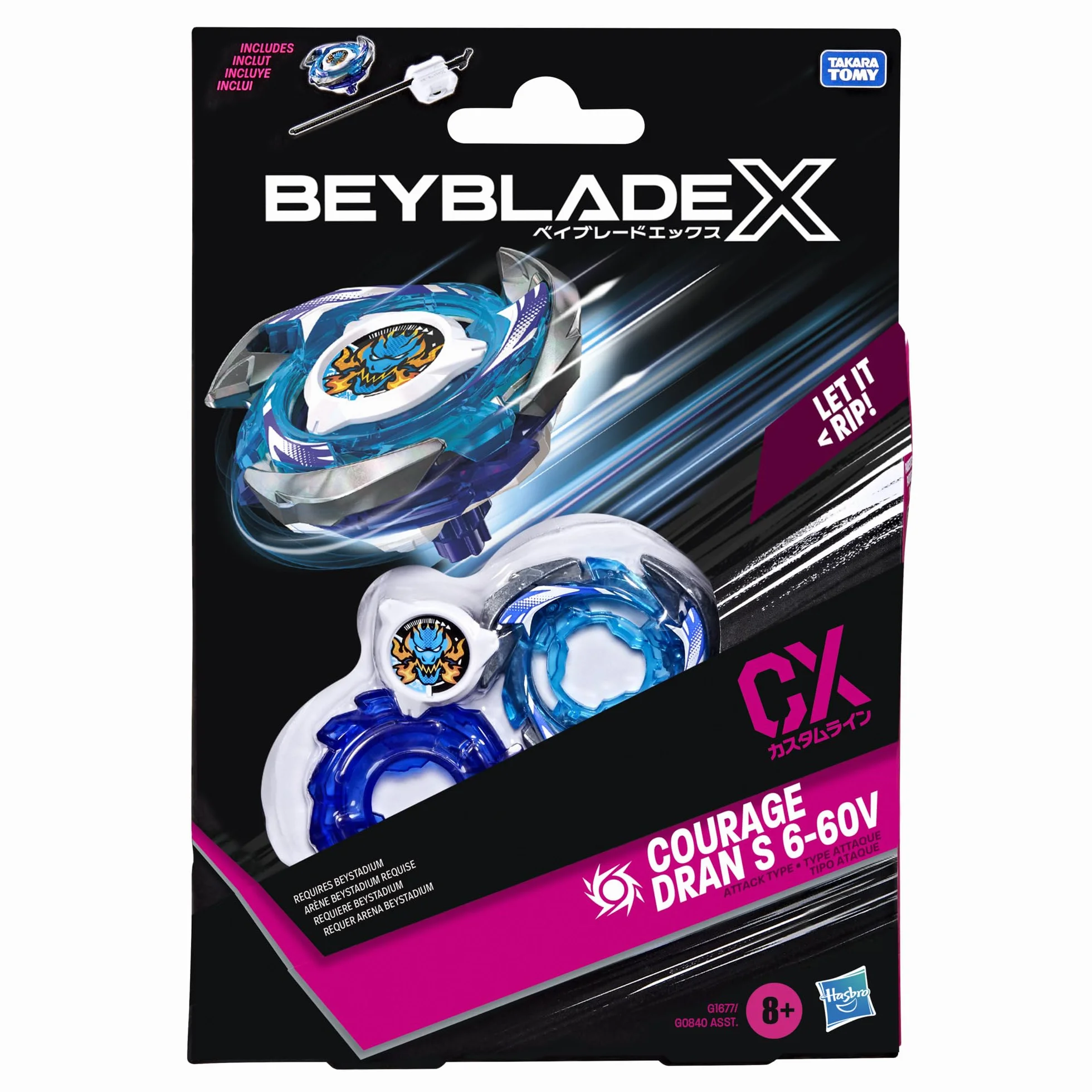 Pakiet startowy Beyblade X Courage Dran S 6-60V CX z bączkiem i wyrzutnią