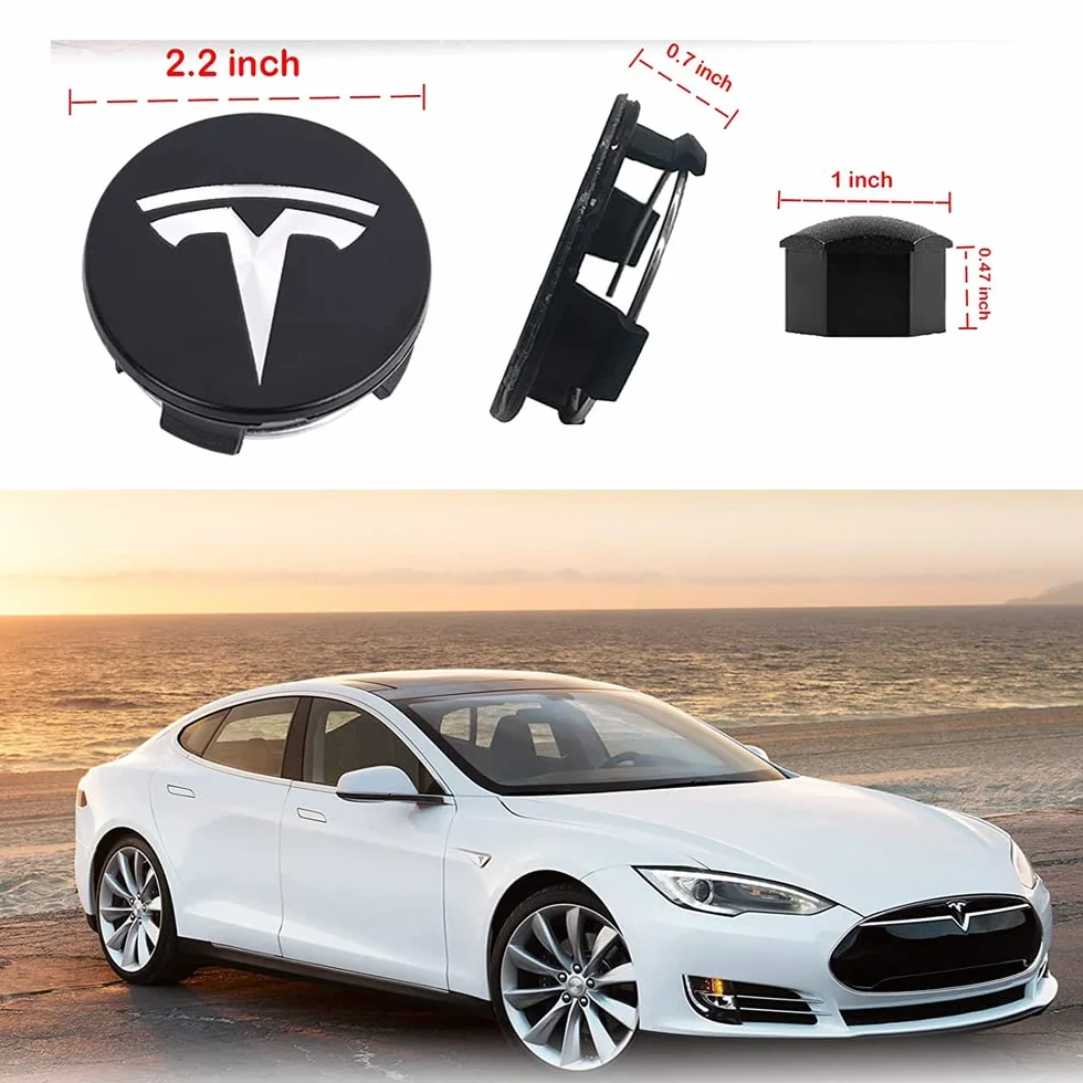 Zestaw kołpaków Tesla Model 3 czarne – osłony nakrętek, pokrywa piasty, zaślepki na zawory