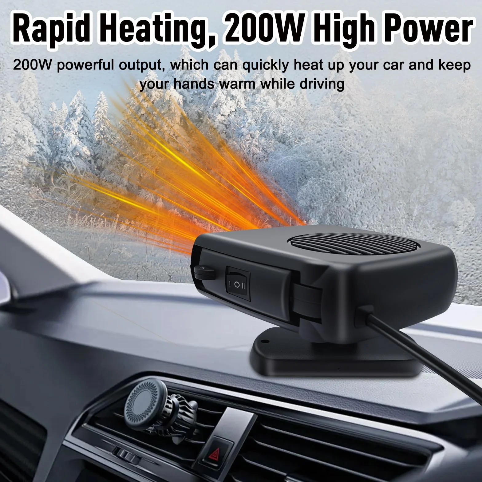 Ogrzewacz samochodowy 200 W 12 V obrotowy 360° przenośny termowentylator 2 w 1 ogrzewanie i chłodzenie