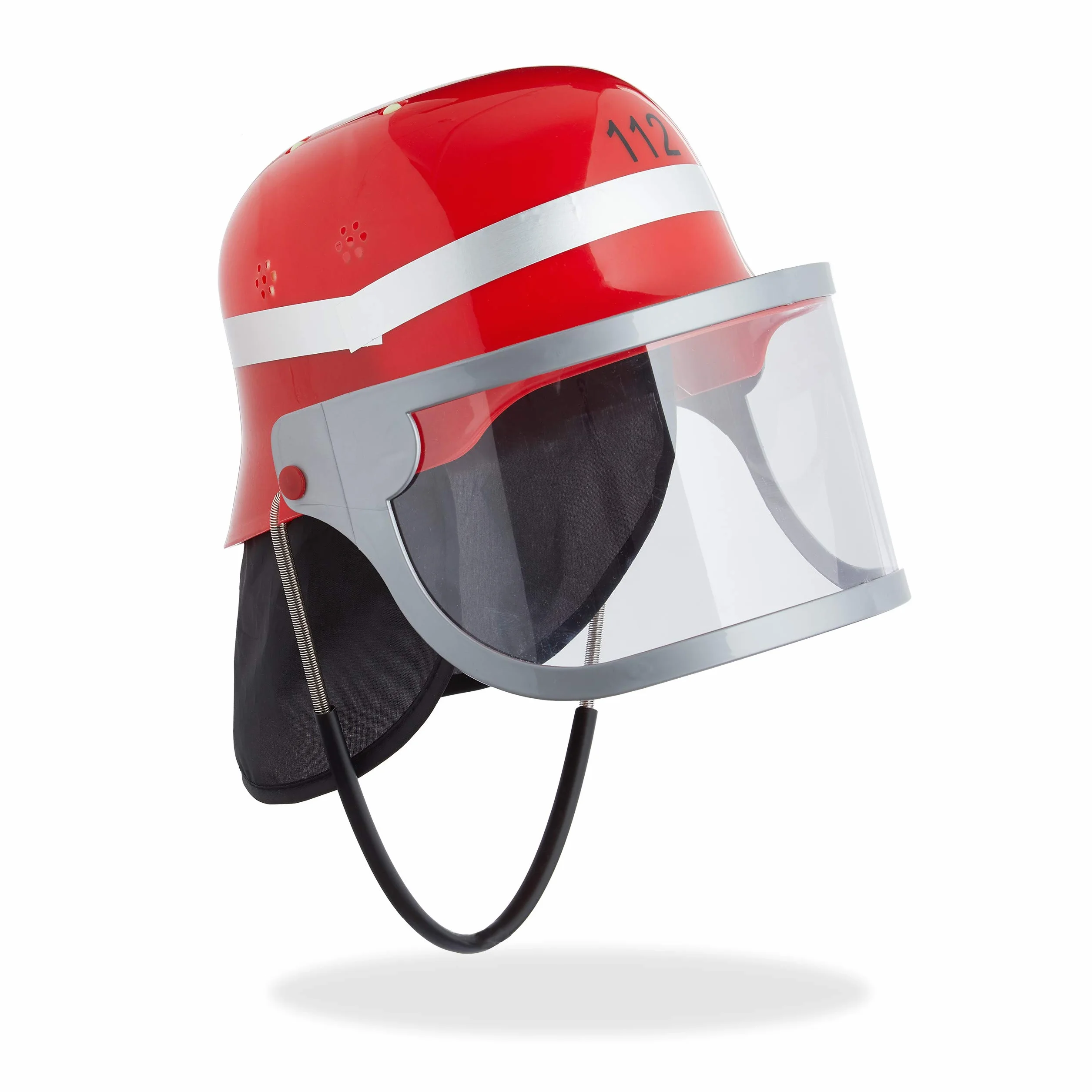 Relaxdays Kask strażacki dla dzieci, z wizjerem, chustą na kark i paskiem pod brodę, regulowany obwód głowy, kask strażacki, czerwony