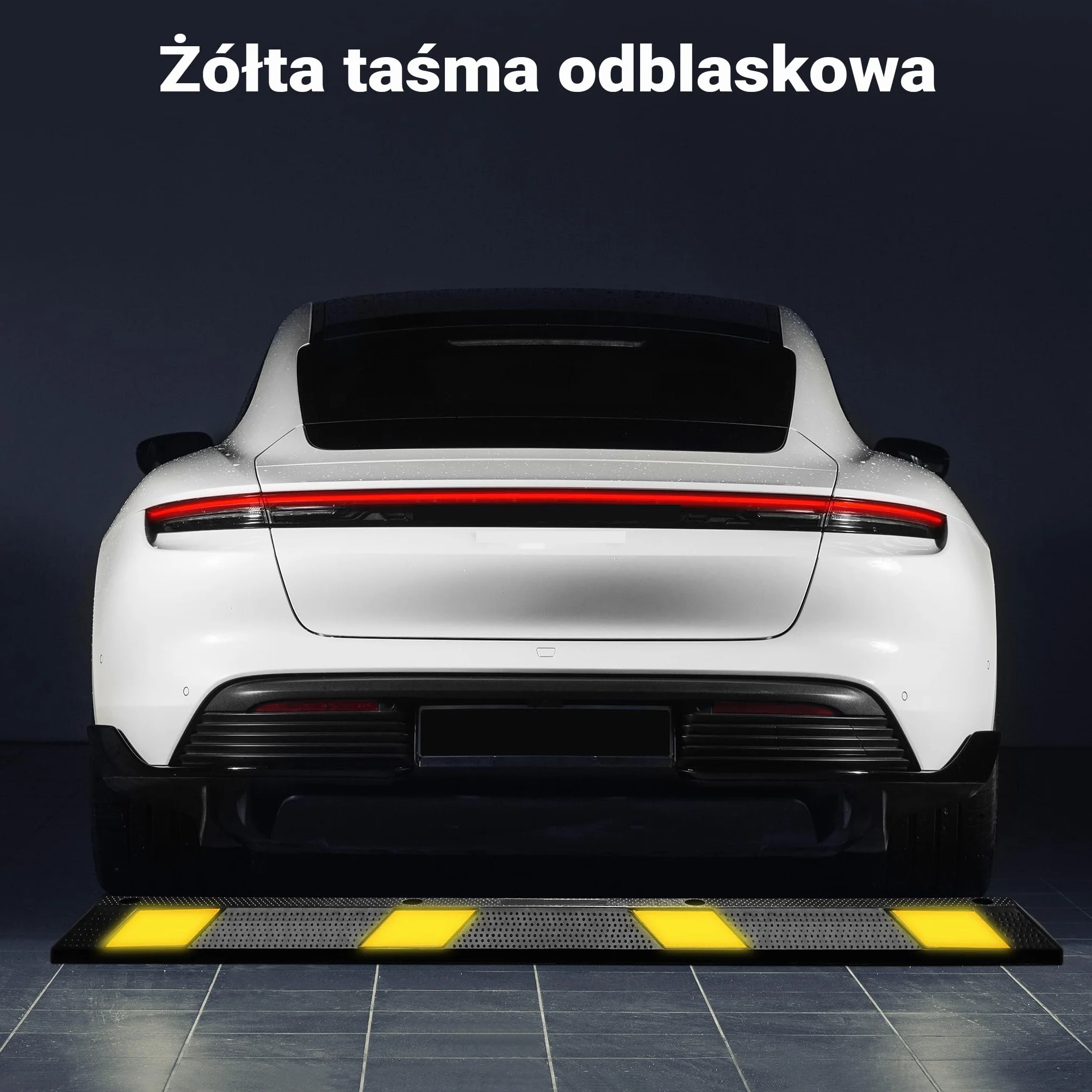 Wiltec Ogranicznik parkingowy 183 x 15 x 10 cm czarny z żółtą taśmą odblaskową, odbojnik gumowy do garażu i parkingu