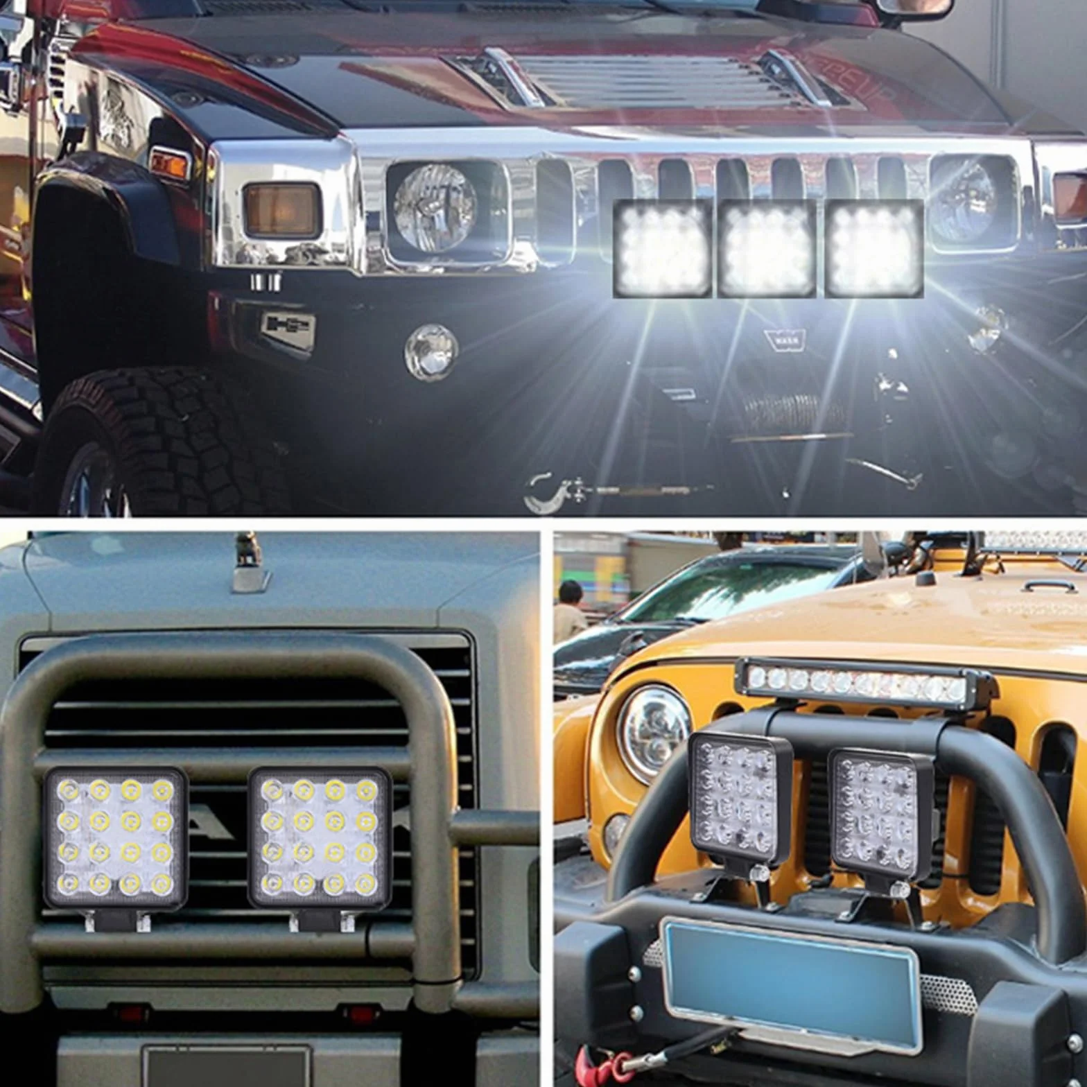 6 Sztuk Reflektorów Roboczych LED: 48 W, Kwadratowe, Offroad, Dodatkowy 12 V, 1200 lm, IP65, Do Koparek, Traktorów