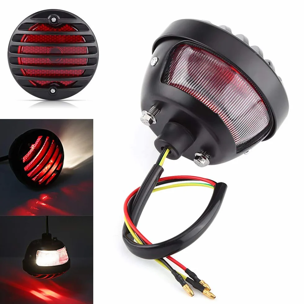 KIMISS Tylne Światło STOP LED Okrągłe Czarne Wodoodporne do Motocykli Bobber Chopper