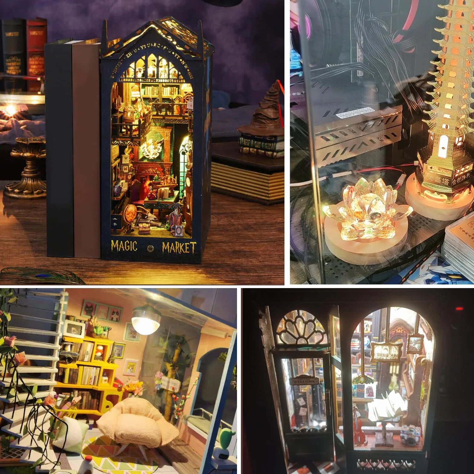 Miniaturowe lampy LED do domków dla lalek, mini lampki z uchwytem na baterie AA (ciepła biel)