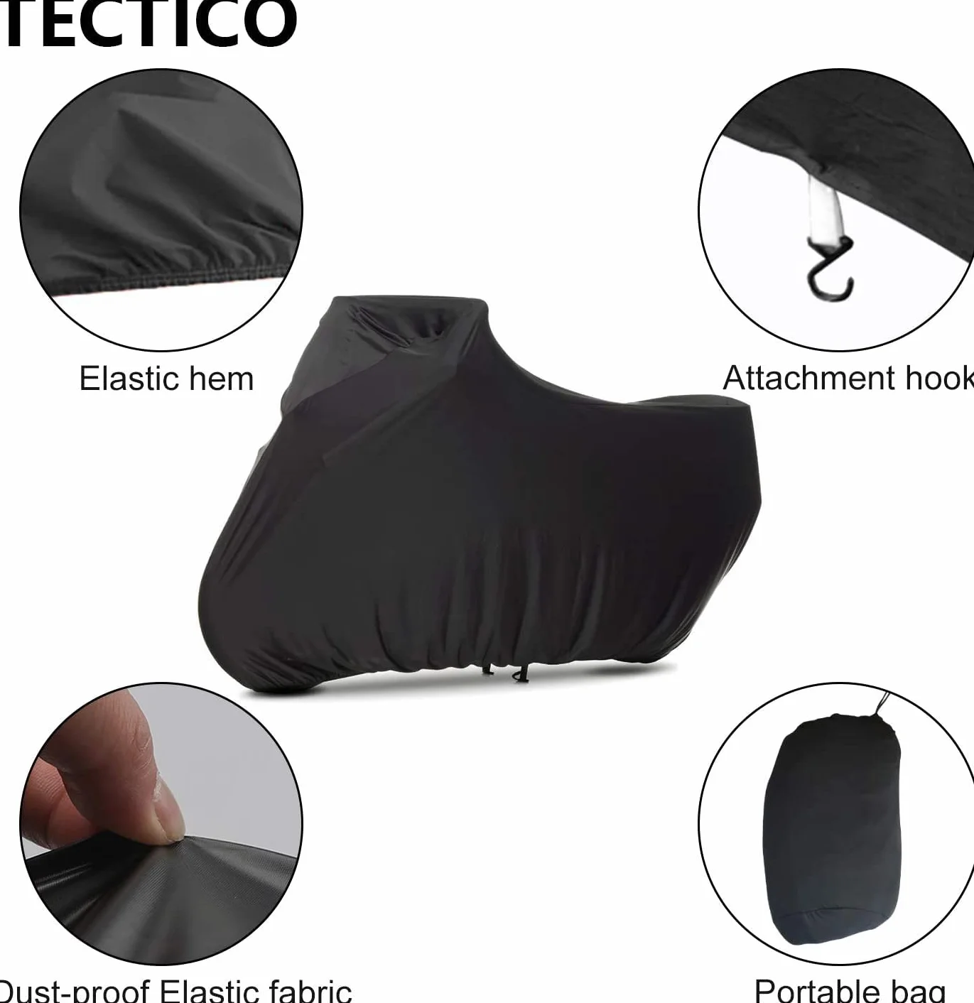 TECTICO Pokrowiec na motocykl elastyczny oddychający XL 228 x 91 x 124 cm czarny
