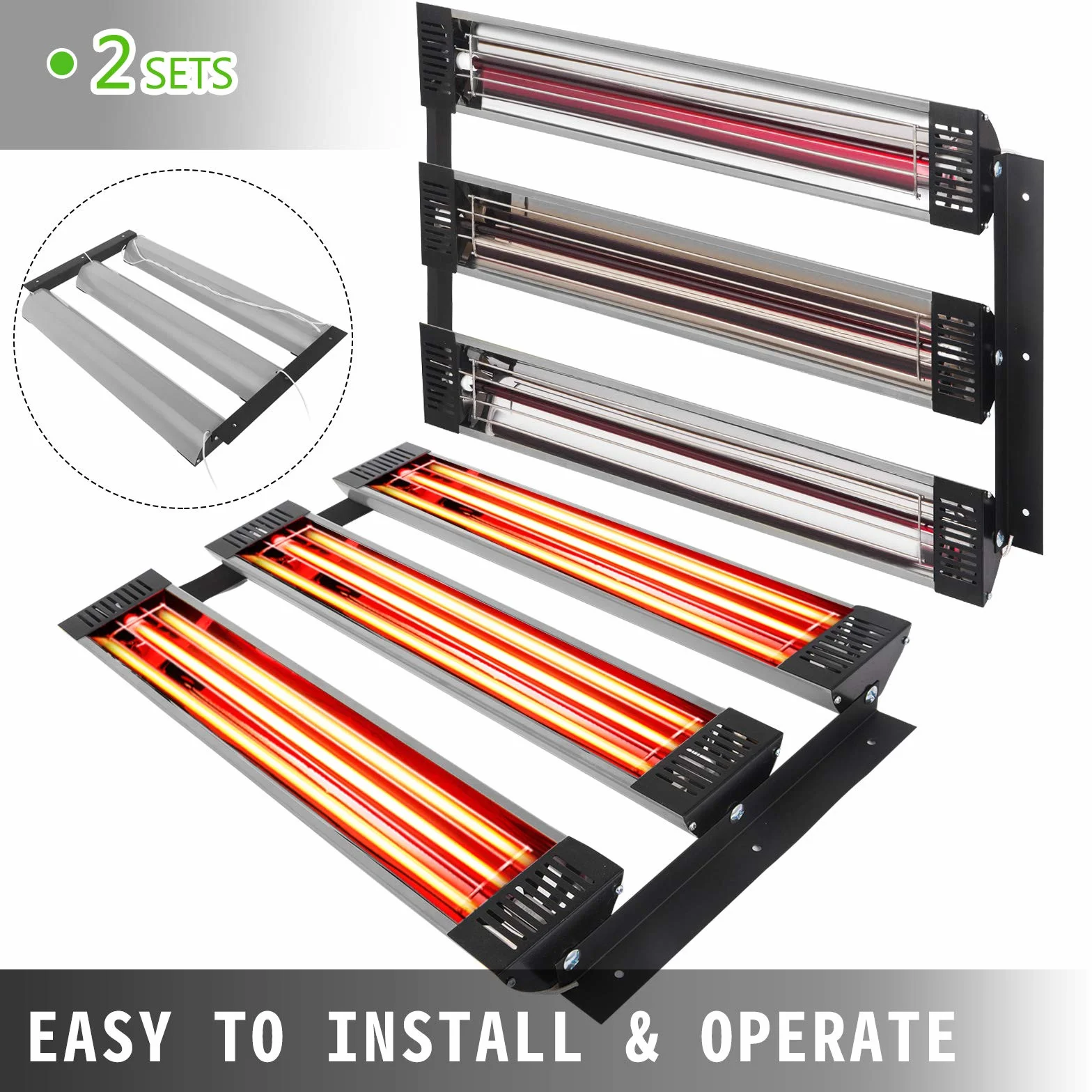 VEVOR Lampa polimeryzacyjna na podczerwień 3000 W 120x100 cm² zestaw 2 sztuk
