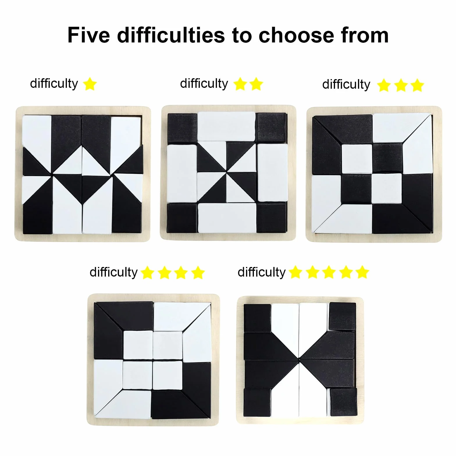 Drewniane puzzle Tangram, czarno-białe Tangram dla dzieci, 16 klocków Puzzle z geometrycznymi kształtami, sprzyjają wyobraźni przestrzennej i logicznemu myśleniu, dla dziewczynek i chłopców