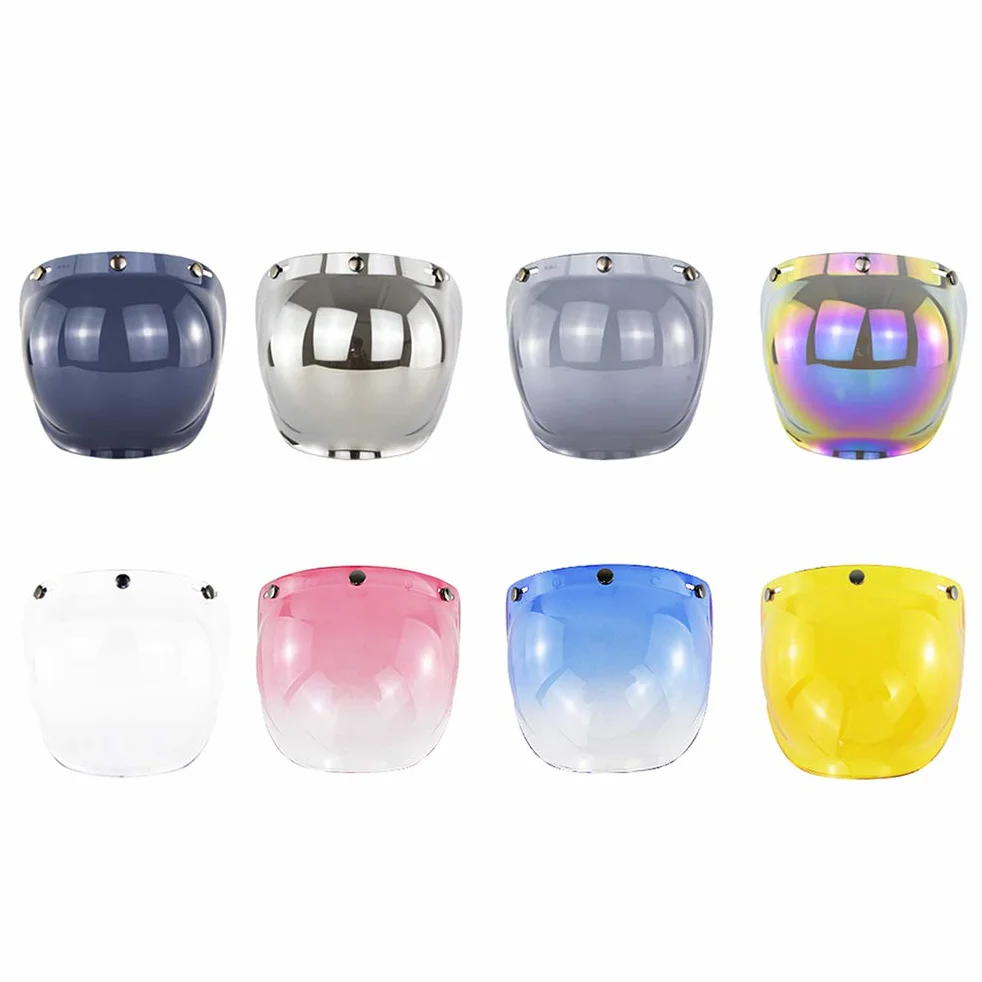 Wizjer Motocyklowy Wiatroszczelna Soczewka PC 3 Uchwyty Zatrzaskowe Bubble Retro do Kasku Otwartego Srebrny