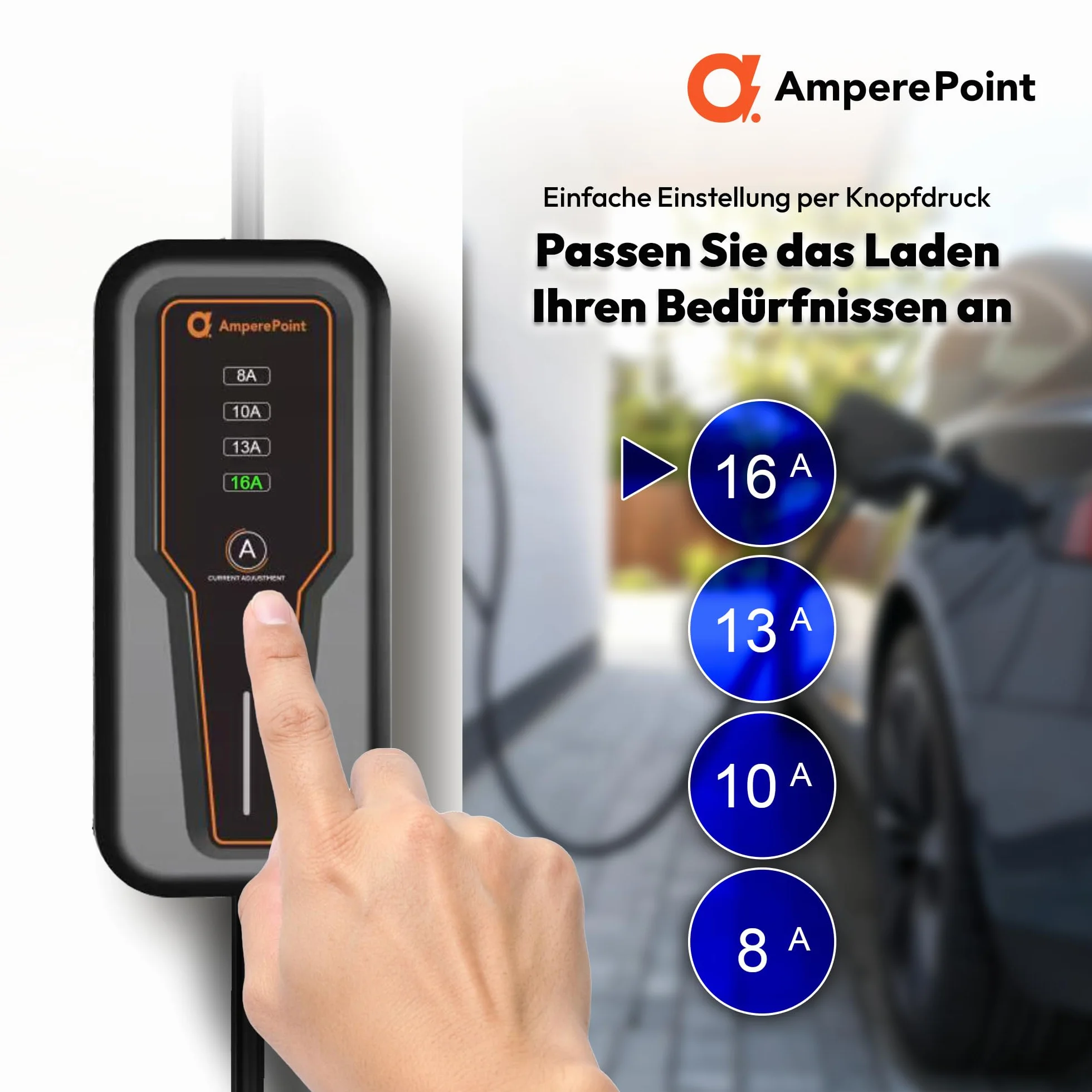 Mobilna stacja ładująca 3,7 kW 16 A typ 2 z regulowaną mocą ładowania 8-16 A, kabel do ładowania o długości 5 m z przyłączem sieciowym 230 V, przenośna ładowarka EV do samochodów