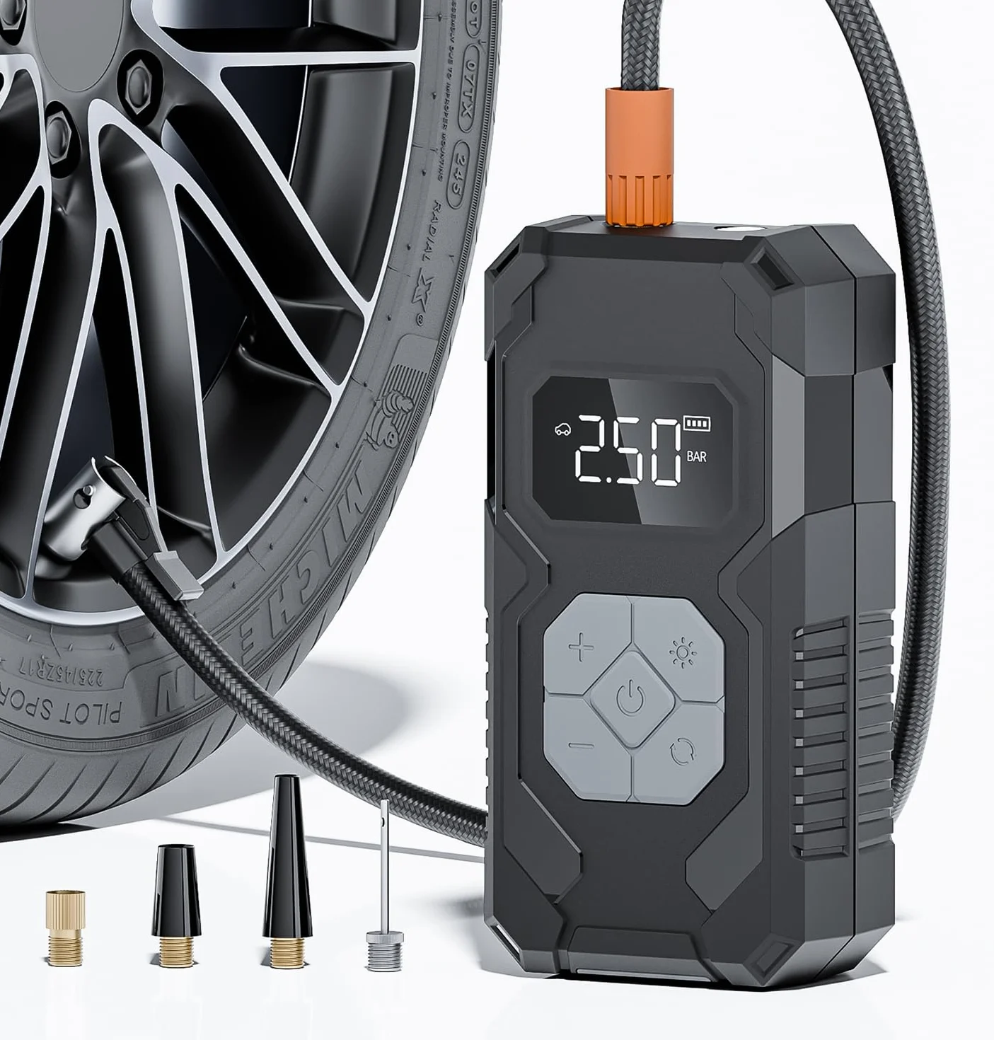 Elektryczna pompka powietrza 15000 mAh i 150 psi, przenośna sprężarka powietrza, kompresor akumulatorowy z manometrem, pompka rowerowa do wielokrotnego ładowania, do samochodu, roweru, motocykla,