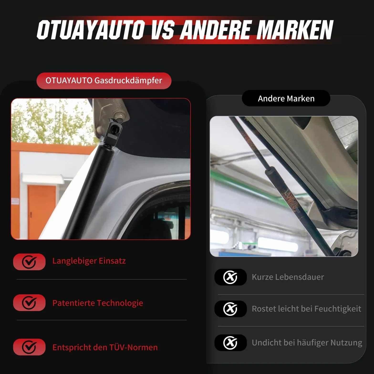 Sprężyna gazowa tylnej klapy kompatybilna z VW Tiguan 5N (2007-2018), OTUAYAUTO 2 sztuki amortyzatorów klapy bagażnika – zamiennik 5N0827550D, 5N0827550E, PM3552