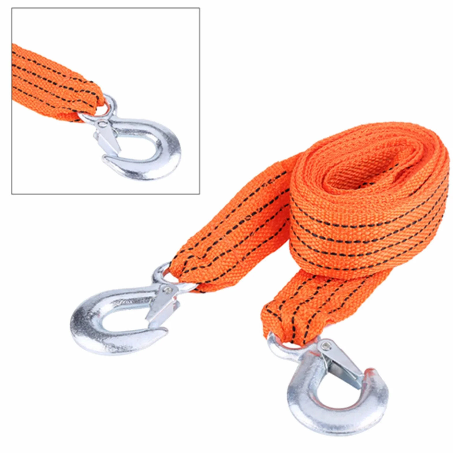 Kabel holowniczy 3-tonowy z hakami, lina holownicza pomarańczowa