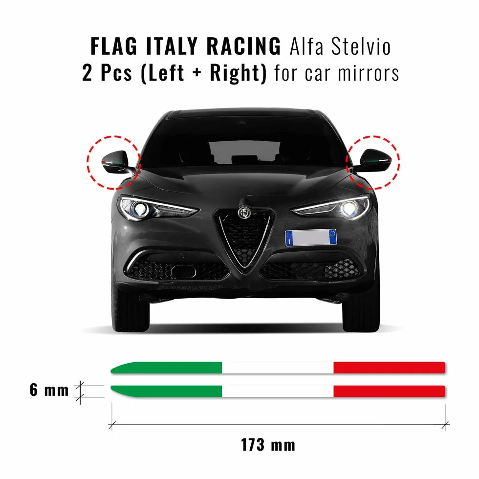 4R Quattroerre.it Paski Naklejki Tricolor Włochy Kompatybilny dla Lusterka Alfa Stelvio