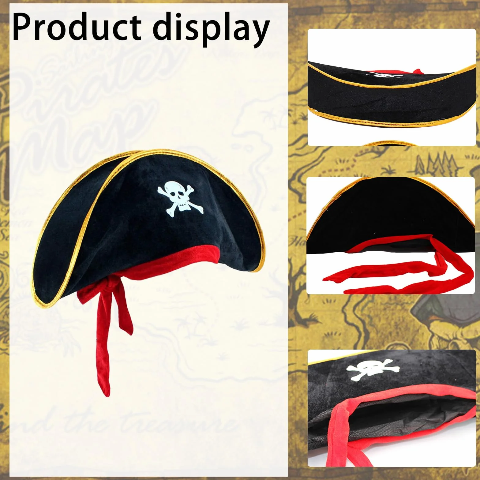 6-częściowy zestaw akcesoriów do kostiumu pirata dla dzieci, zawiera czapkę piracką, opaskę na oczy, naszyjnik, kolczyki, torbę na pieniądze, idealny na Halloween, imprezę, cosplay i motyw