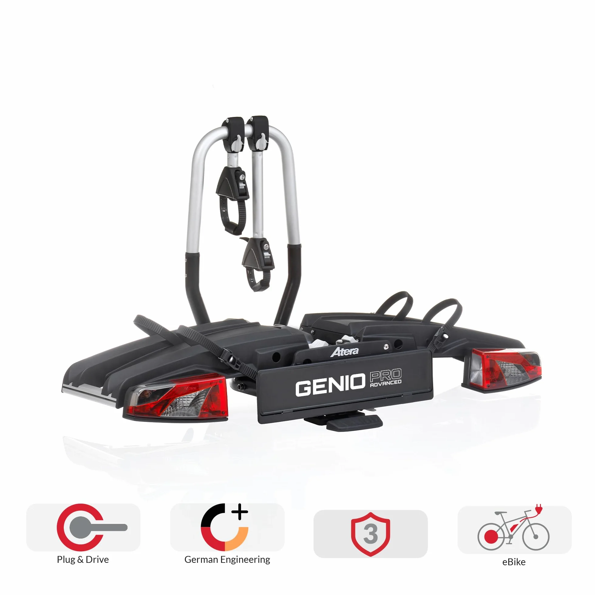 Atera Genio Pro Advanced bagażnik rowerowy składany na 2 rowery e-bike srebrny