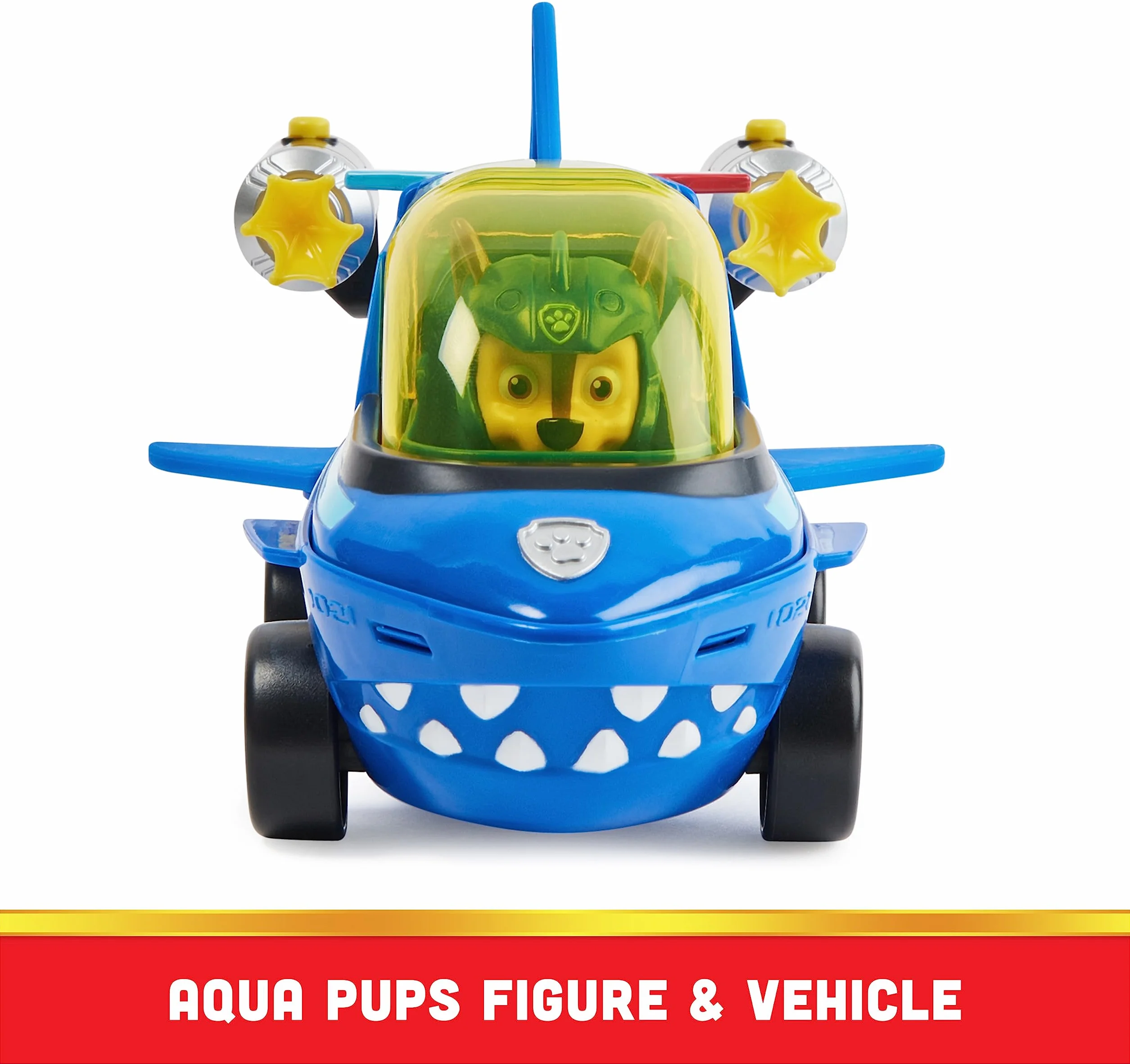 Paw Patrol Chase Aqua Pups Transformujący Pojazd z Rekinem, Niebieski, od 3 lat