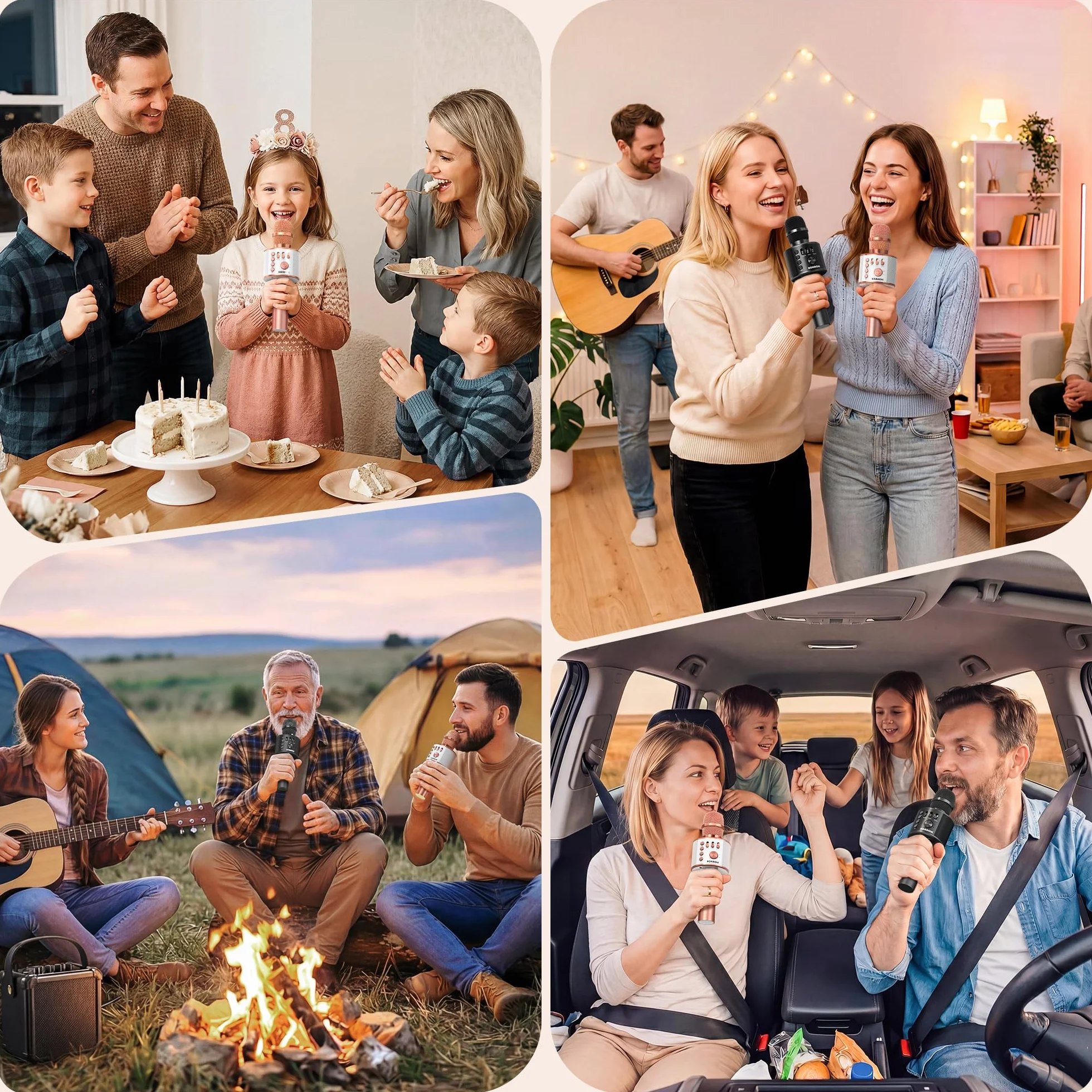 Bluetooth Karaoke Mikrofon Kinder, BONAOK Drahtlose Dynamisches Mikrofon mit Lautsprecher, Familie Party Podcast Auto Bluetooth Mikrofon Kabellos, Kompatibel mit Android/IOS(Rose Gold)