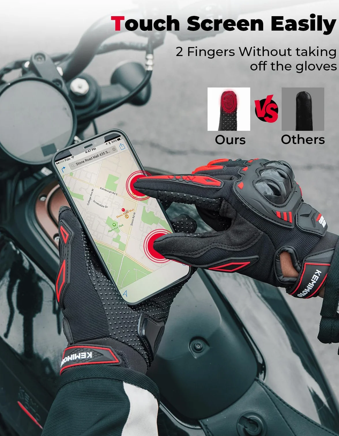 KEMIMOTO Letnie Rękawice Motocyklowe, Męskie i Damskie, z Twardą Ochroną, Oddychające, Do Motocykli, Rowerów, Wędrówek i Sportów