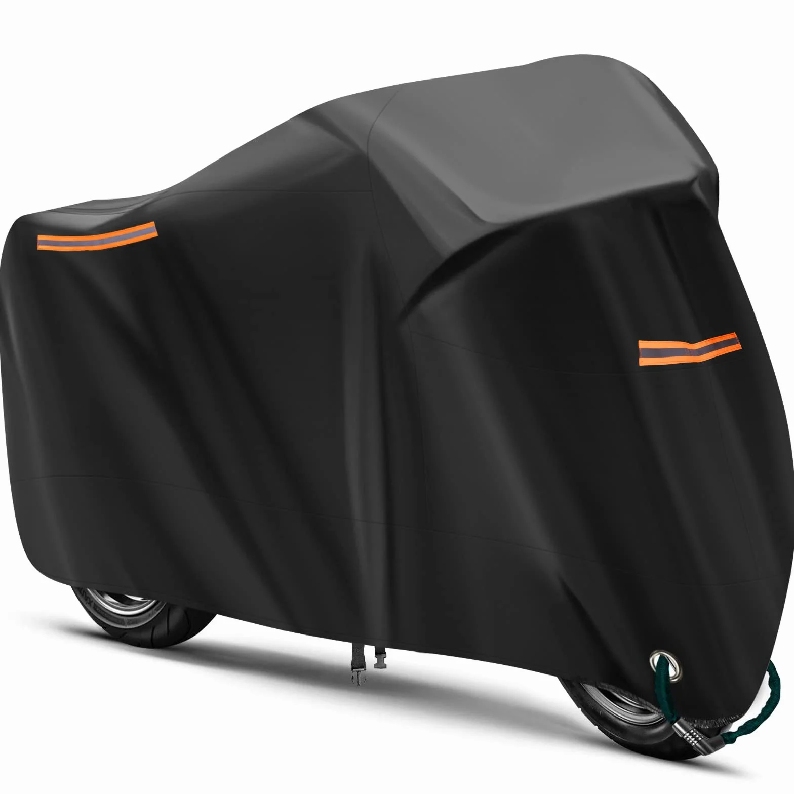 URAQT Pokrowiec na motocykl, wodoodporny pokrowiec na motocykl, wytrzymałe pokrowce na motocykl 210T, z 2 paskami odblaskowymi, wodoodporny, odporny na wiatr, pyłoszczelny, anty-UV, 230x95x125cm (XL)