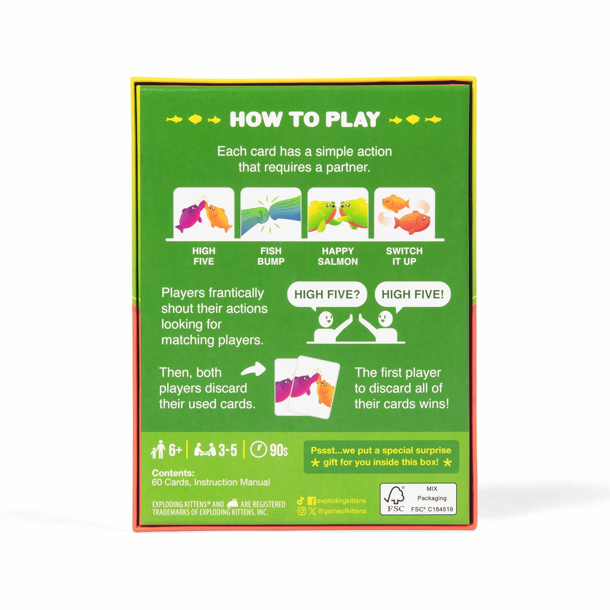Exploding Kittens - Happy Salmon Grab & Game - Compact Travel-Sized Card Game for 3-5 Players, Ages 6+, 90 Second Rounds- Easy to Learn Quick Matching Card Game- Ideal for Parties, Family Game Night