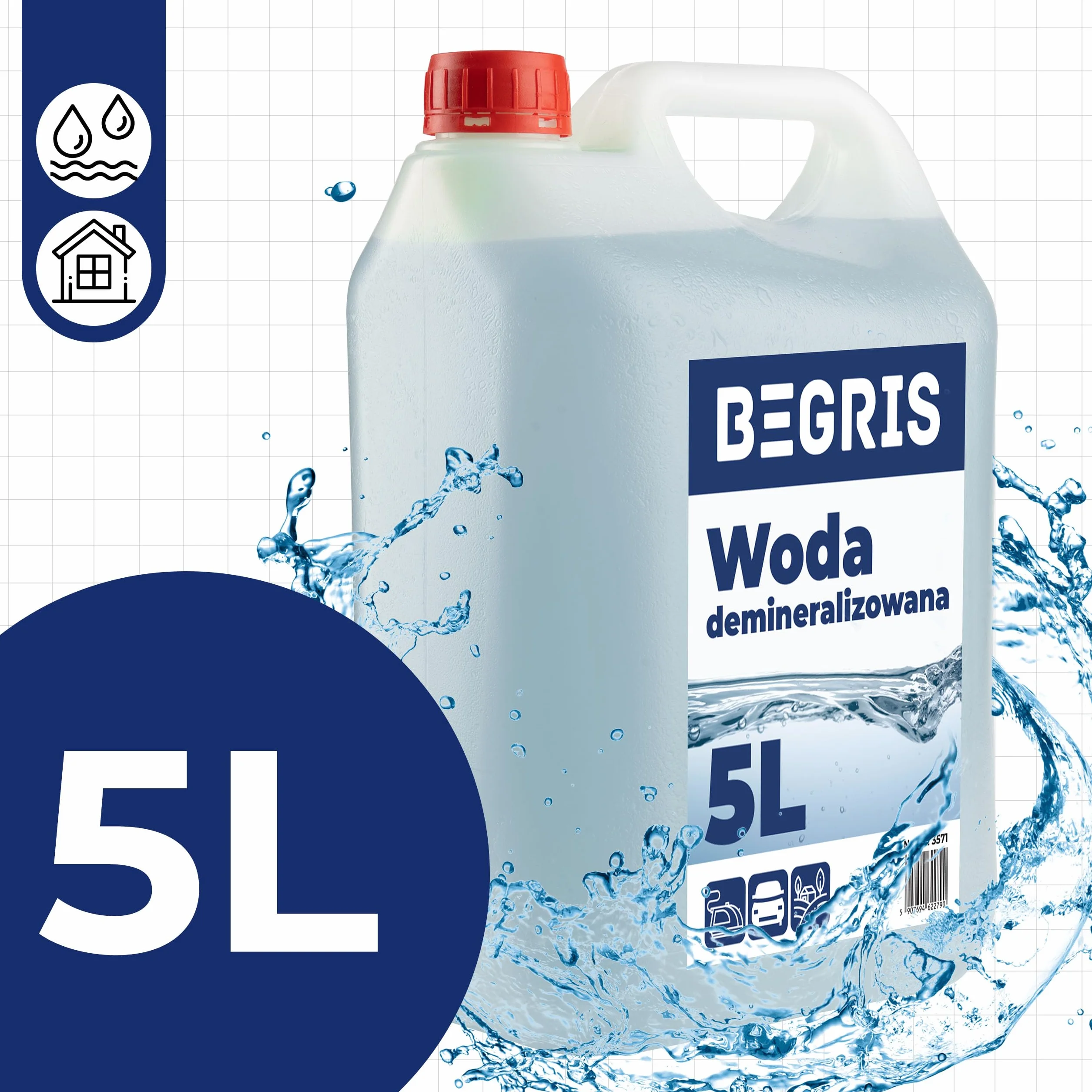 Woda destylowana Demineralizowana 5L Wysoka Jakość Woda Destylowana Do Akwarium, Żelazka, Myjek Woda Pozbawiona Obcych Jonów