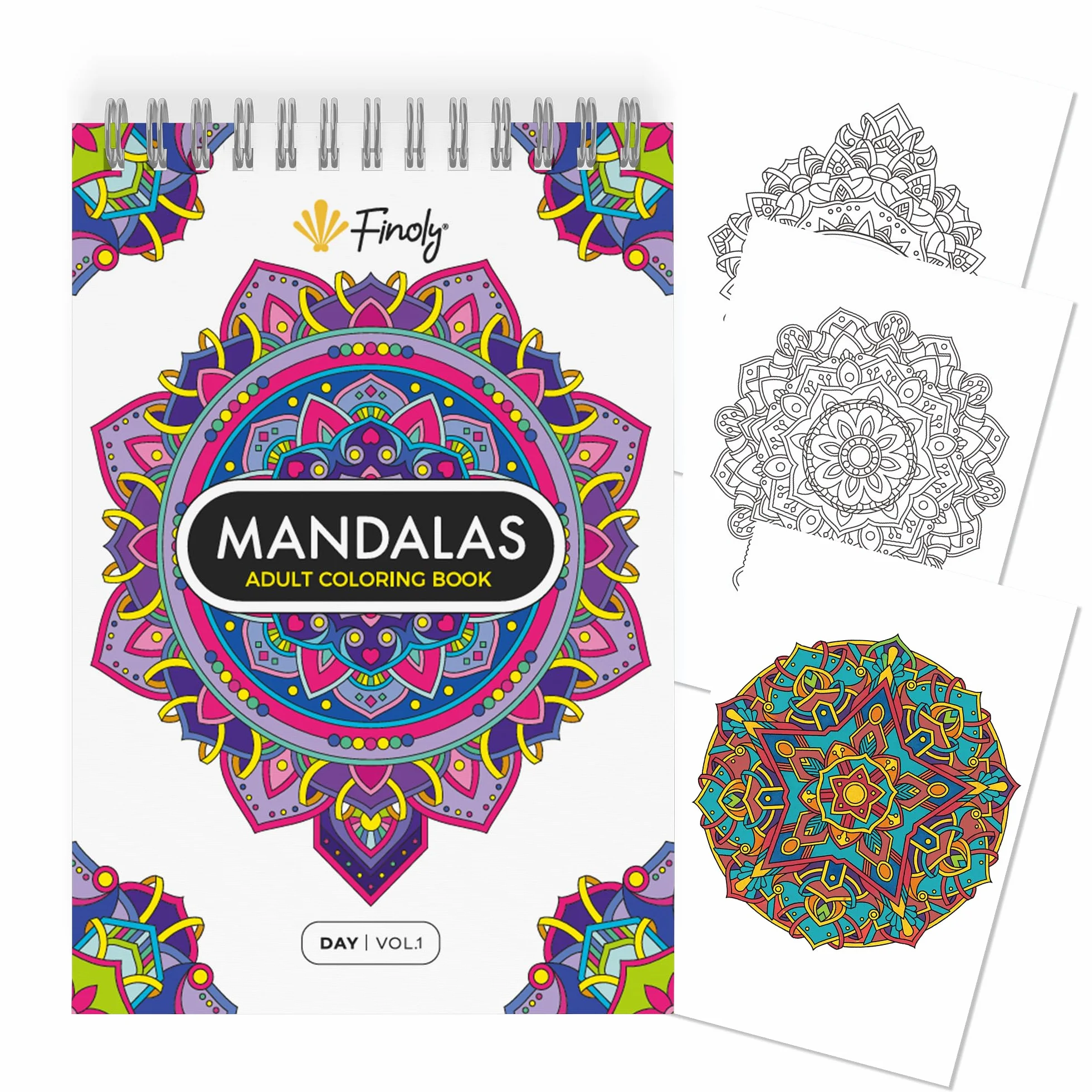 Finoly Mandala Kolorowanka dla Dorosłych z 30 Wzorami | Mandala Dotting Kolorowanka | A4 | Papier Premium | Spiralne Wiązanie | Dzień | TOM I