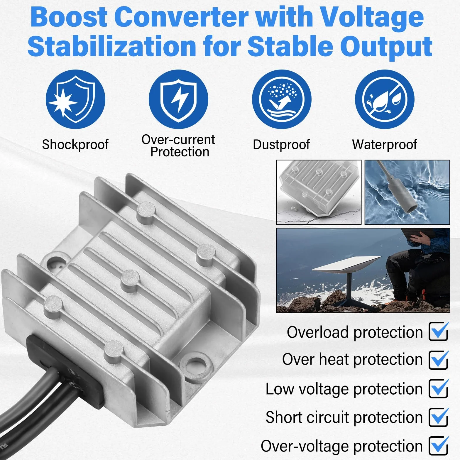 Step-Up przetwornica napięcia 12 V/24 V do 30 V 3,5 A, konwerter DC-DC, mini adapter z wodoodporną obudową IP68 i zapalniczką samochodową do samochodów kempingowych, łodzi, monitoringu.