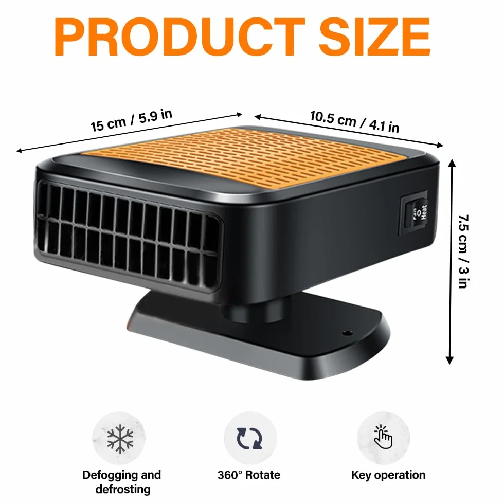 Ogrzewanie samochodowe, 12V 200W odmrażacz samochodowy, przenośne ogrzewanie samochodowe z podstawą obrotową 360°, 2 w 1 ogrzewanie samochodowe i odmrażacz, ogrzewanie postojowe do gniazda