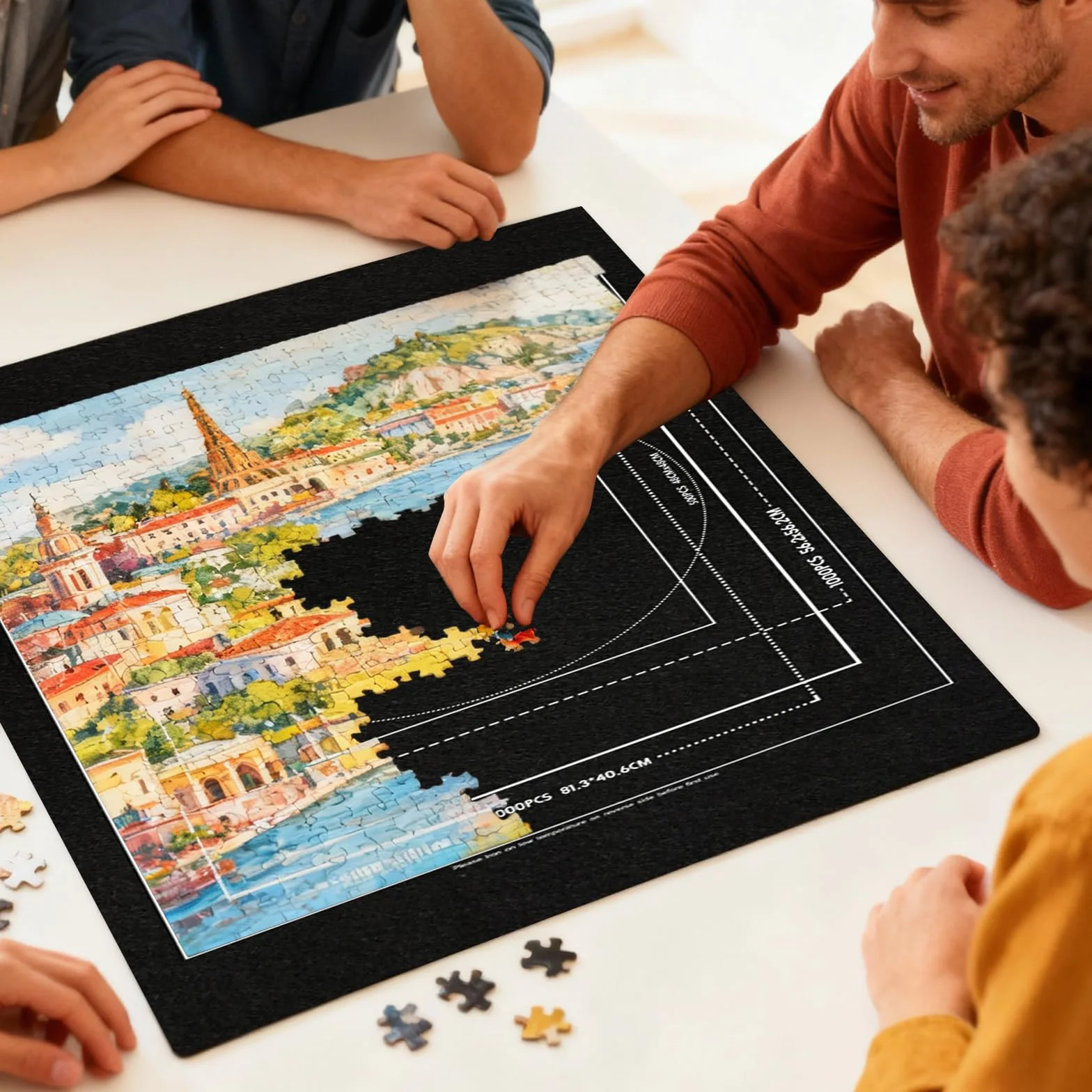 VOSSOT Mata do puzzli, do 1000, 1500 elementów, czarna mata puzzli z magicznymi paskami i torbą do przechowywania, podkładka pod puzzle do maty Jigsaw, praktyczne akcesoria, idealna do maty do puzzli
