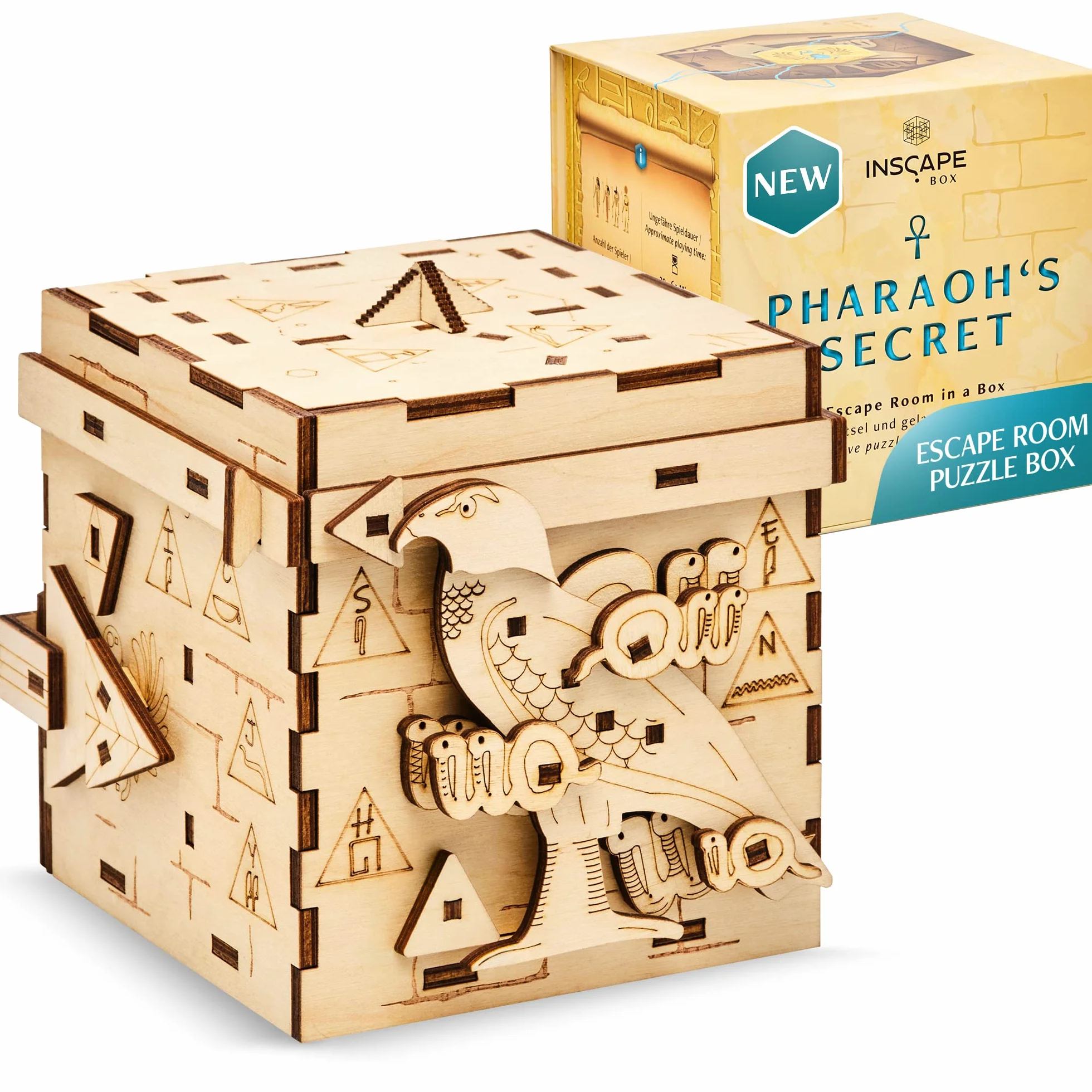 INSCAPE Pharaoh´s Secret Puzzle Box - Escape Room w pudełku dla dorosłych - puzzle dla dorosłych - pudełka na puzzle z ukrytymi przegródkami, drewniane pudełko na puzzle, prezent urodzinowy