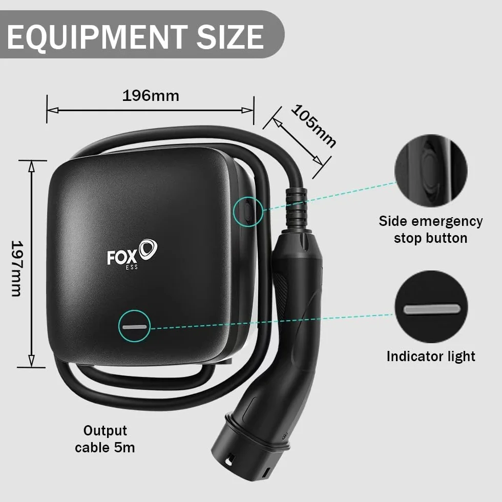 FoxESS Wallbox Typ 2 11 kW trójfazowy 400 V, regulowany prąd 6–16 A, Wi-Fi, Bluetooth, LAN, OCPP, sterowanie aplikacją, IP55/IK08, zarządzanie obciążeniem, ładowanie z harmonogramem