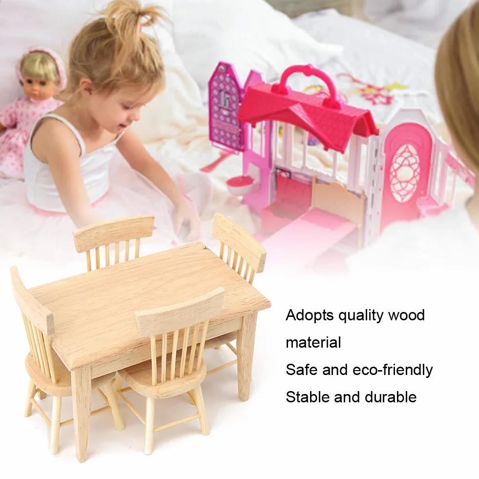 Zestaw Biurka i krzeseł dla Lalek, Miniaturowy Domek dla Lalek 1:12 Imitujący Drewniane Biurko Żywe Mini Meble Model Akcesoria do Zabawek o Szczegółowym Wyglądzie do Dekoracji