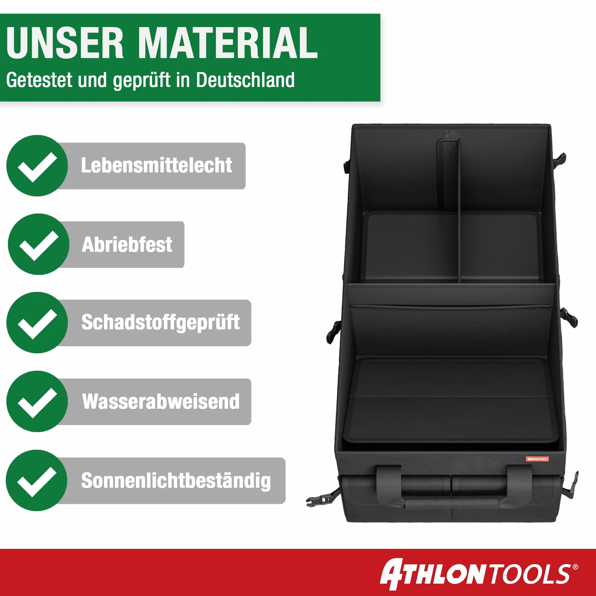 ATHLON TOOLS Organizer do bagażnika XXL – składany organizer samochodowy – torba do bagażnika, antypoślizgowa, wzmocniona, stabilna torba do bagażnika z pokrywą – pudełko samochodowe do przechowywania