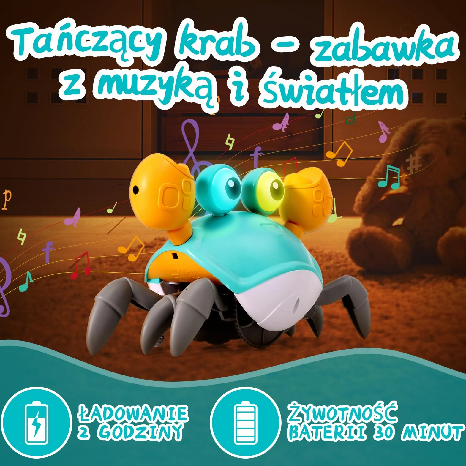 Zestaw zabawek pełzający krab, interaktywny chodzący krab sensoryczne zabawki dla maluchów, Muzyczny zestaw zabawek krabowych dla dzieci w wieku dla dzieci od 3 lat - Zielony