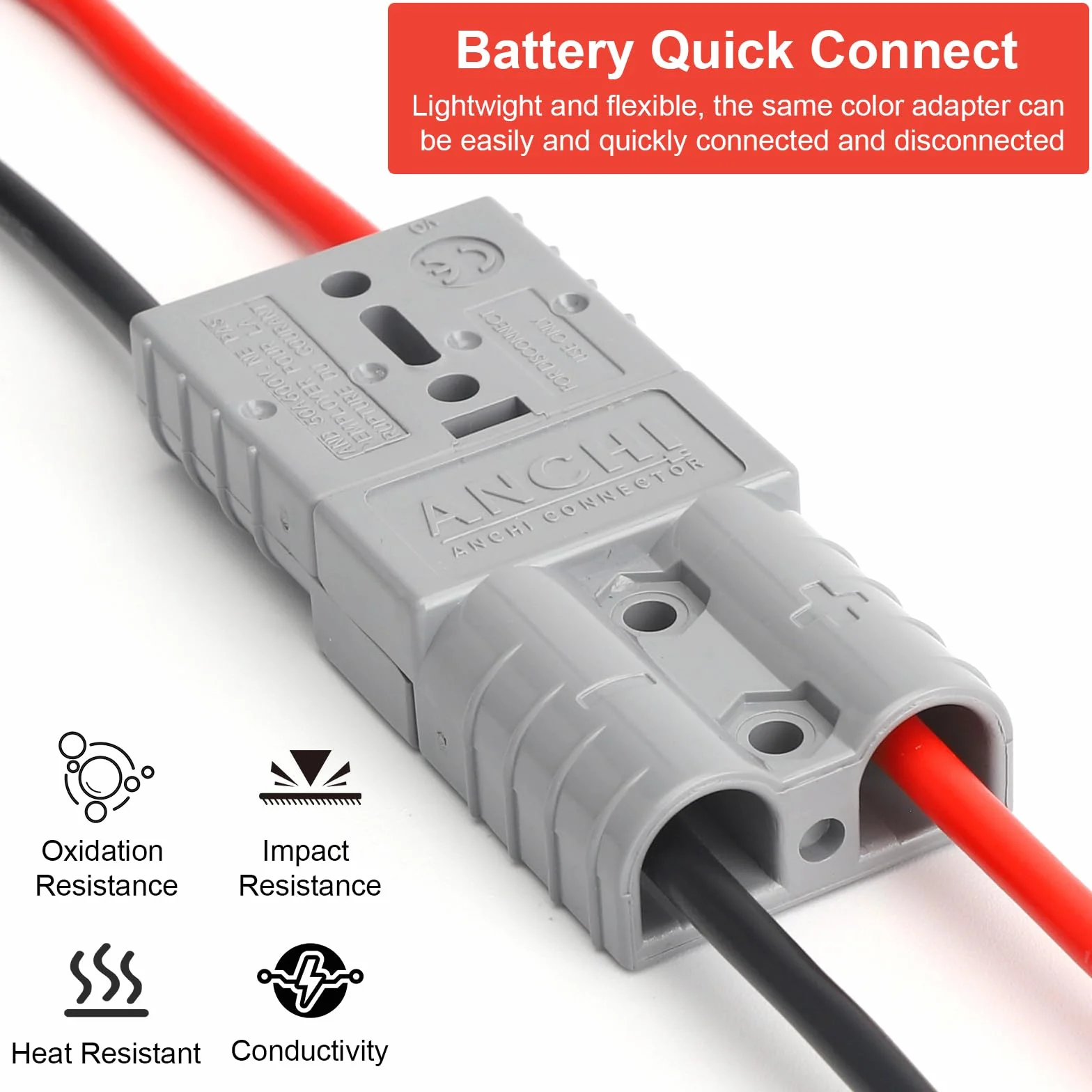 Wtyczki Anderson 50 A 600 V z kablem 12 AWG o-ring do baterii