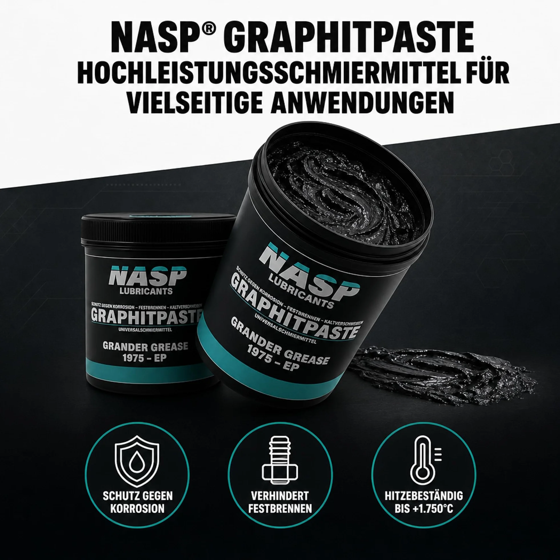 NASP® Grafit pasta do montażu z ochroną antykorozyjną, uniwersalna pasta Grander Grease 1975 EP – Made in Germany, puszka 1 kg