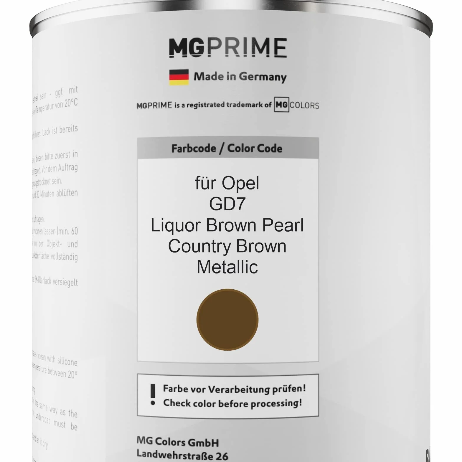 MG PRIME Lakier samochodowy Puszka gotowa do natrysku dla Opel GD7 Liquor Brown Pearl/Country Brown Metallic Lakier bazowy 1.0 litr 1000ml