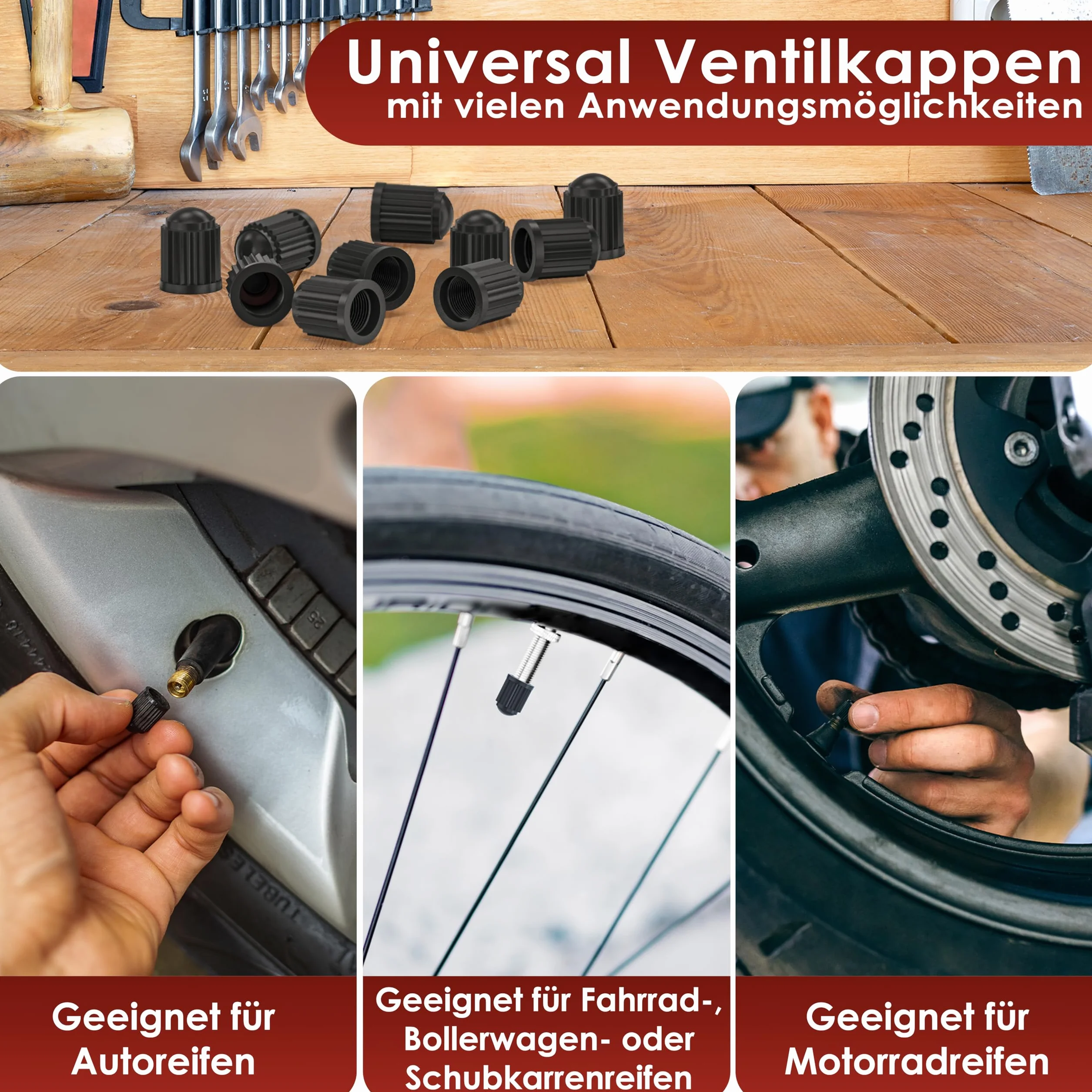 WEIDEBACH® 25 regulowanych nakrętek na wentyle samochodowe, pasują do rowerów, ze stabilną uszczelką dociskową, nakrętki do wentyli rowerowych i samochodowych