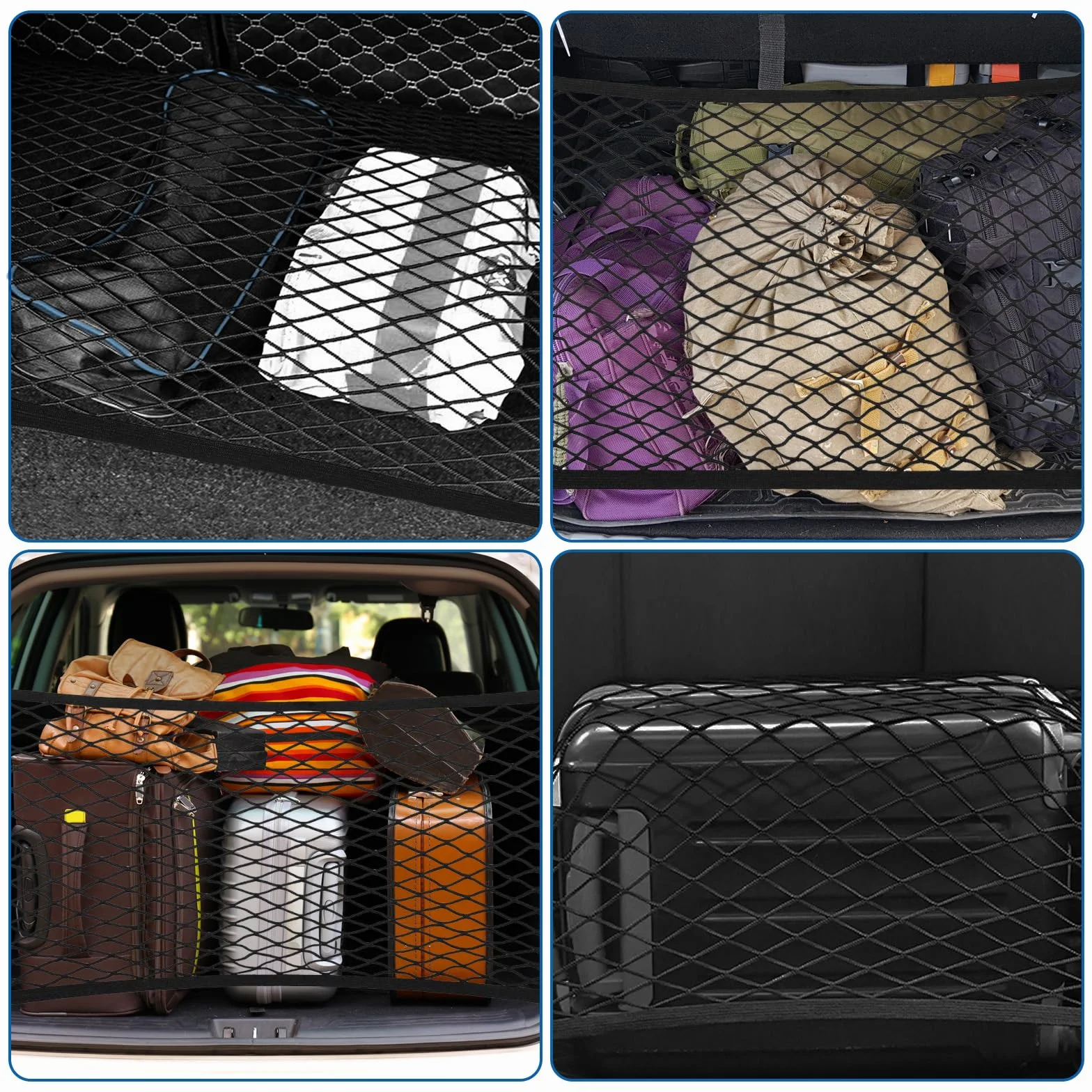 Siatka cargo 60 x 40 cm nylonowy organizer bagażowy do bagażnika samochodowego 4 haczyki czarna