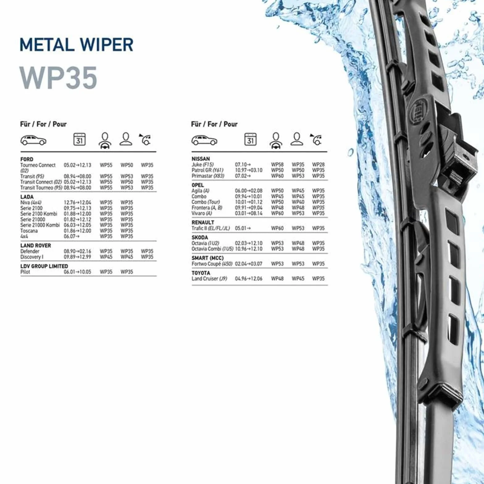 HELLA 9XW 178 878-141 Metal Wiper Pióro wycieraczki - WP35 - Pióro wycieraczki przegubowe (tradycyjne) - dla pojazdu z kierownicą z lewej strony - 14" - 350[mm] - z tyłu - Ilość: 1