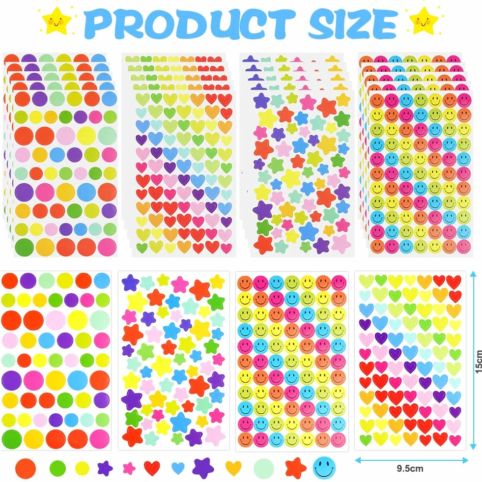 OSDUE Naklejki z gwiazdami dla dzieci, 1380 szt., 20 arkuszy, różne kolorowe gwiazdy, mini nagroda dla nauczyciela, naklejki do scrapbookingu, gwiazdy, do rzemiosła artystycznego, naklejki papierowe w