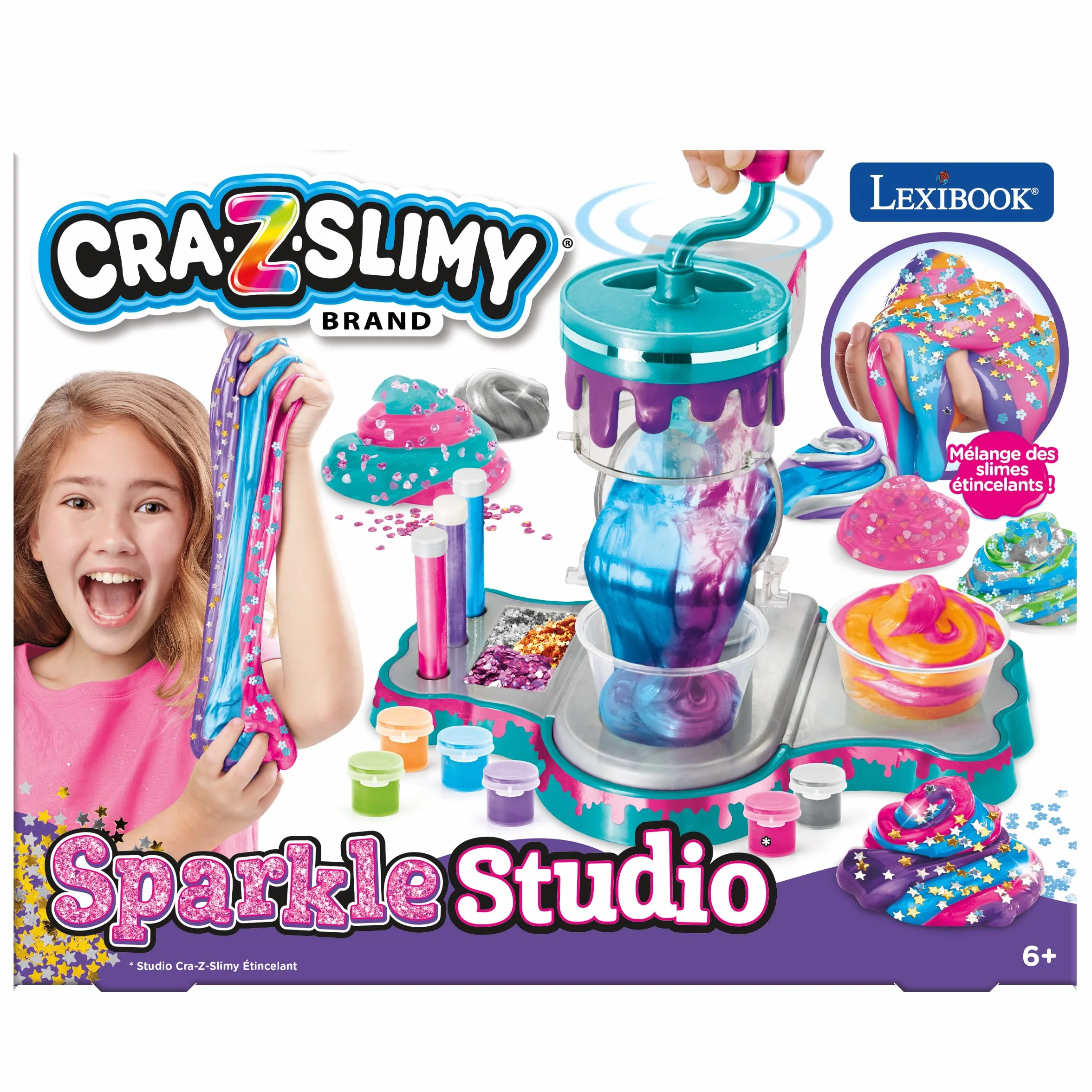 Lexibook, Studio Slimy Iskrzący, Różowy Fioletowy Niebieski Pomarańczowy Zielony Srebrny, CRSLIM40