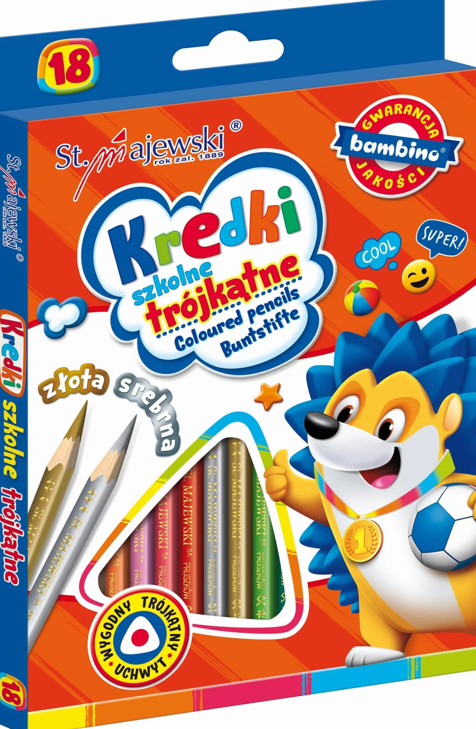 Kredki szkolne trójkatne Bambino 18 kolorów