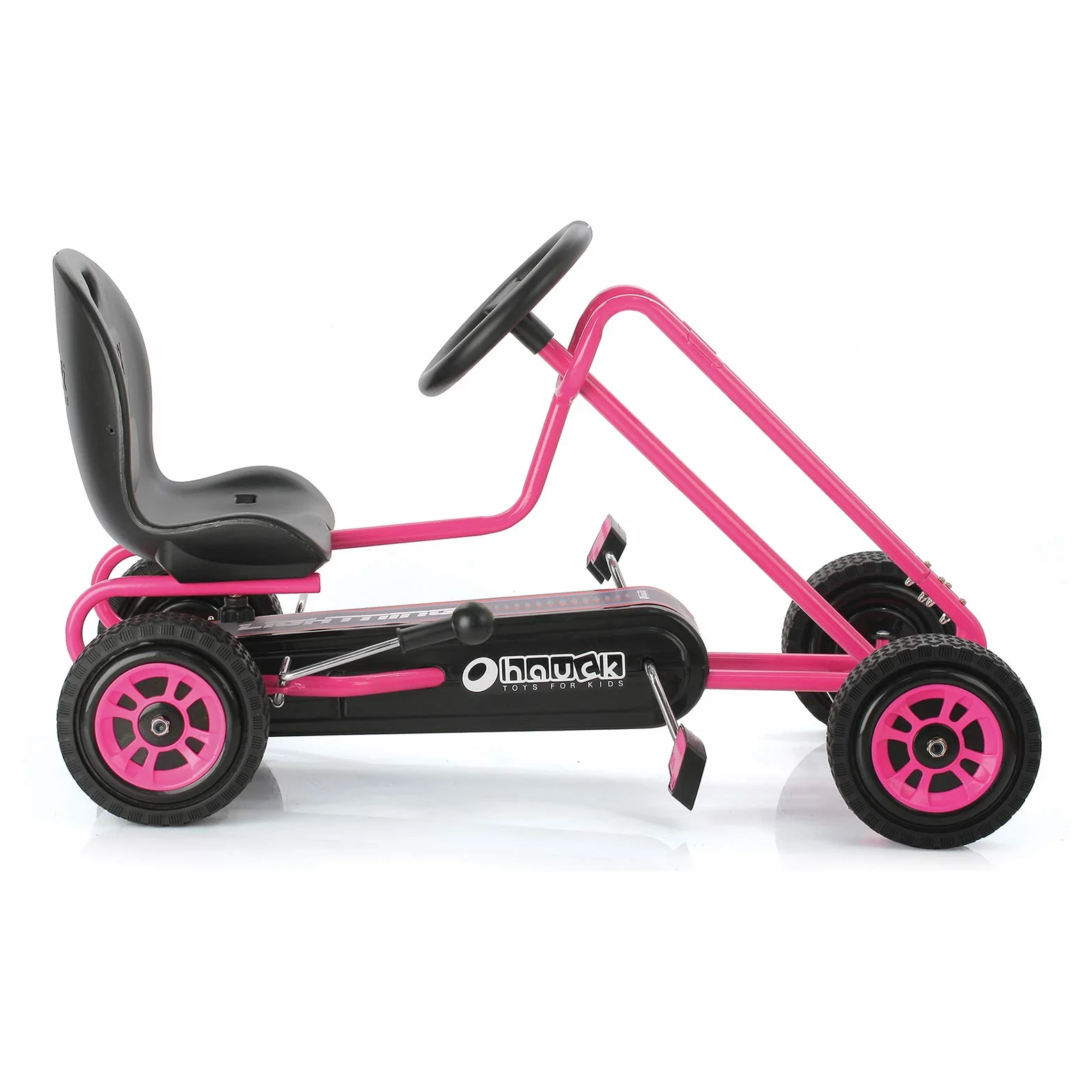 Hauck Lightning Go-Kart - pojazd dziecięcy, opony z gumowym profilem, hamulec ręczny na oba tylne koła, 3-stopniowa regulacja siedziska, różowy